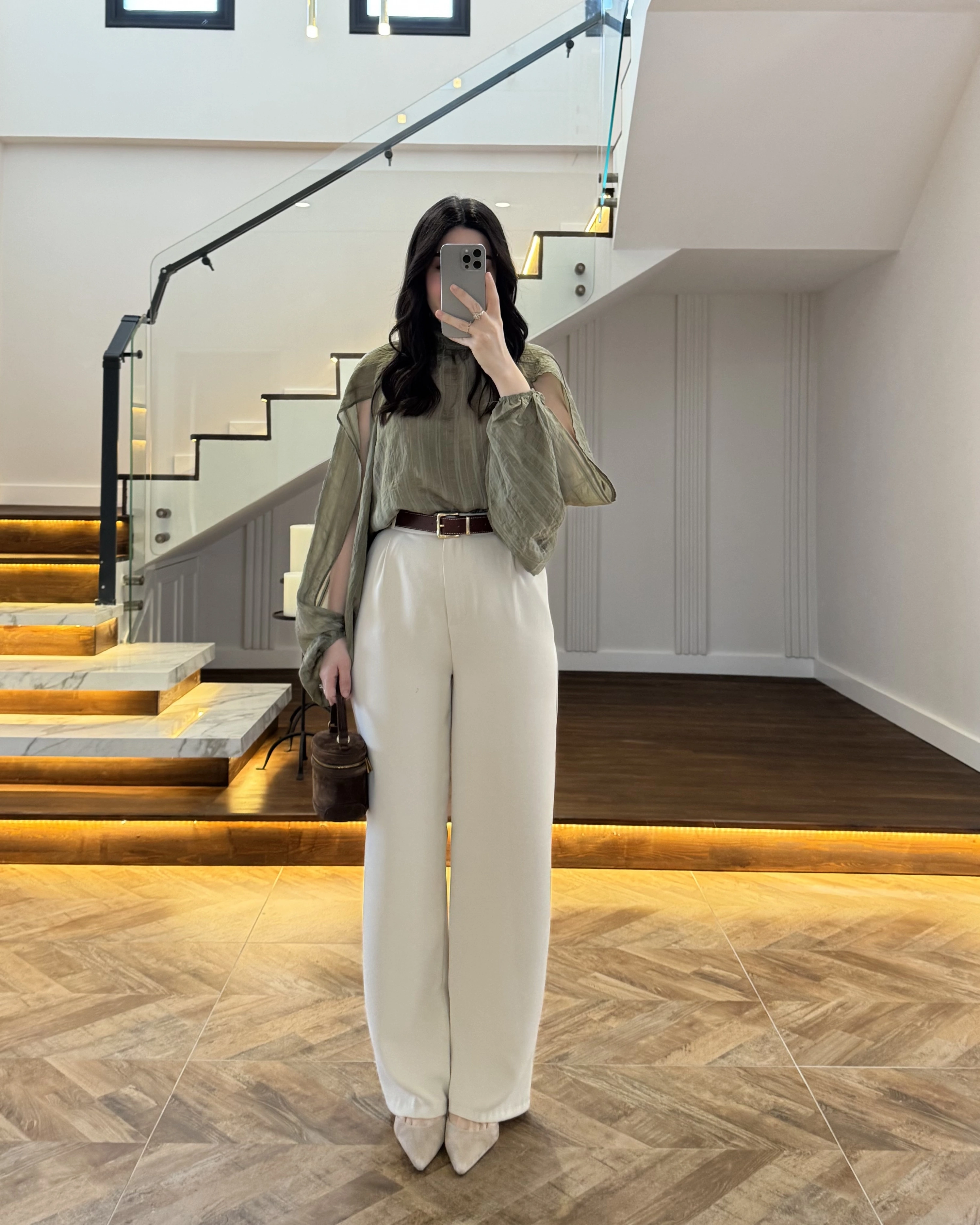 HAKİ TASARIM BALON KOL BLUZ -5415