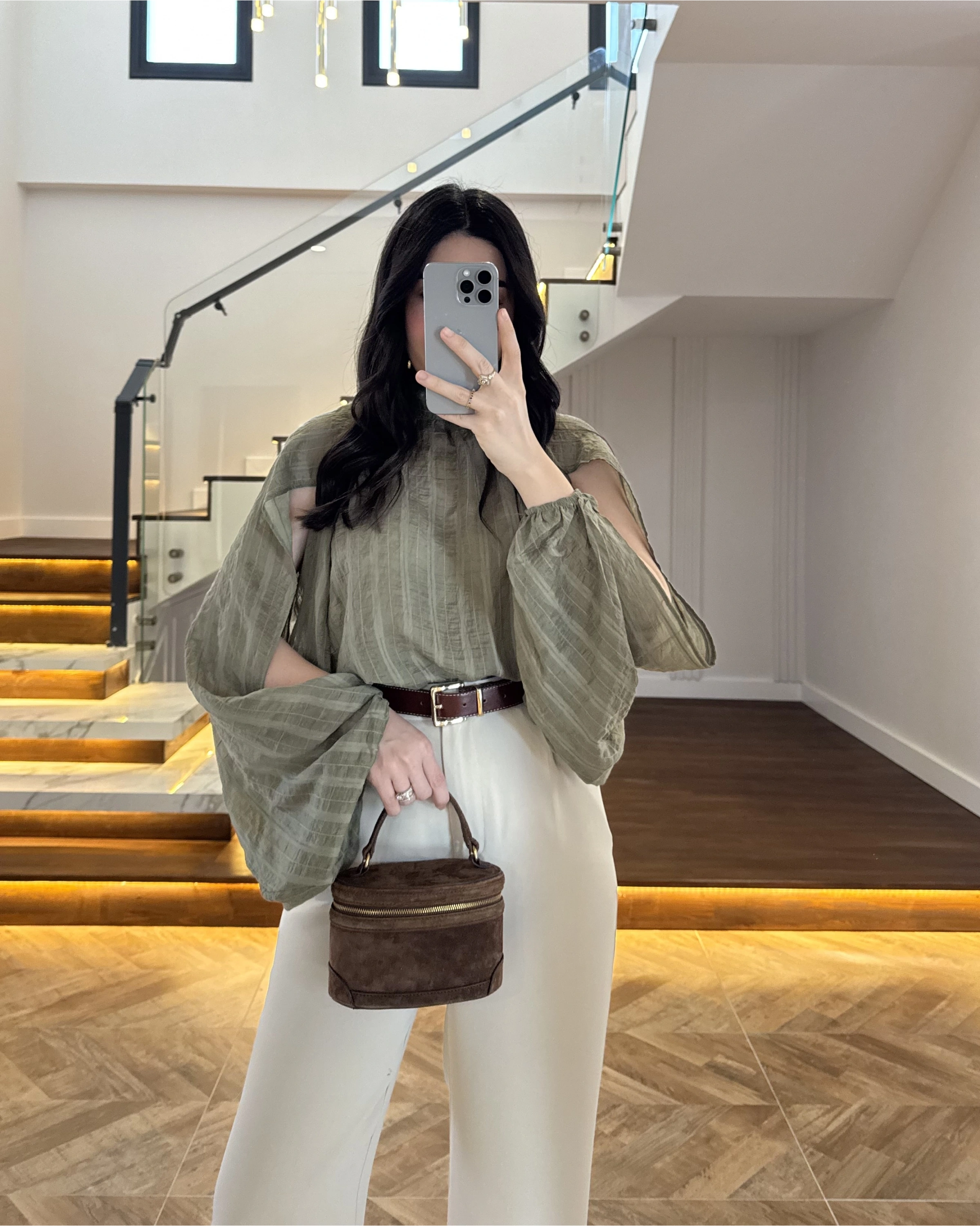 HAKİ TASARIM BALON KOL BLUZ -5415