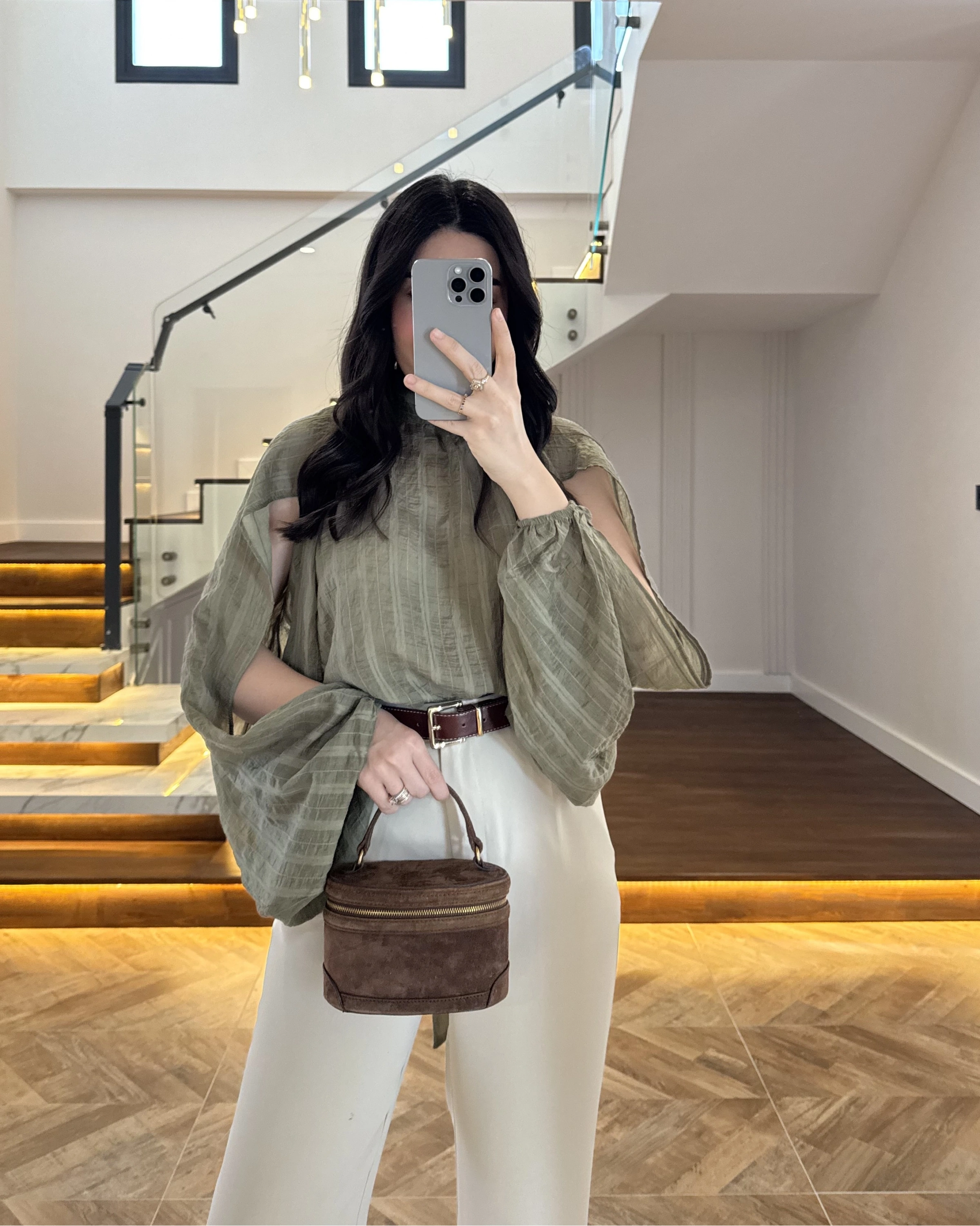 HAKİ TASARIM BALON KOL BLUZ -5415