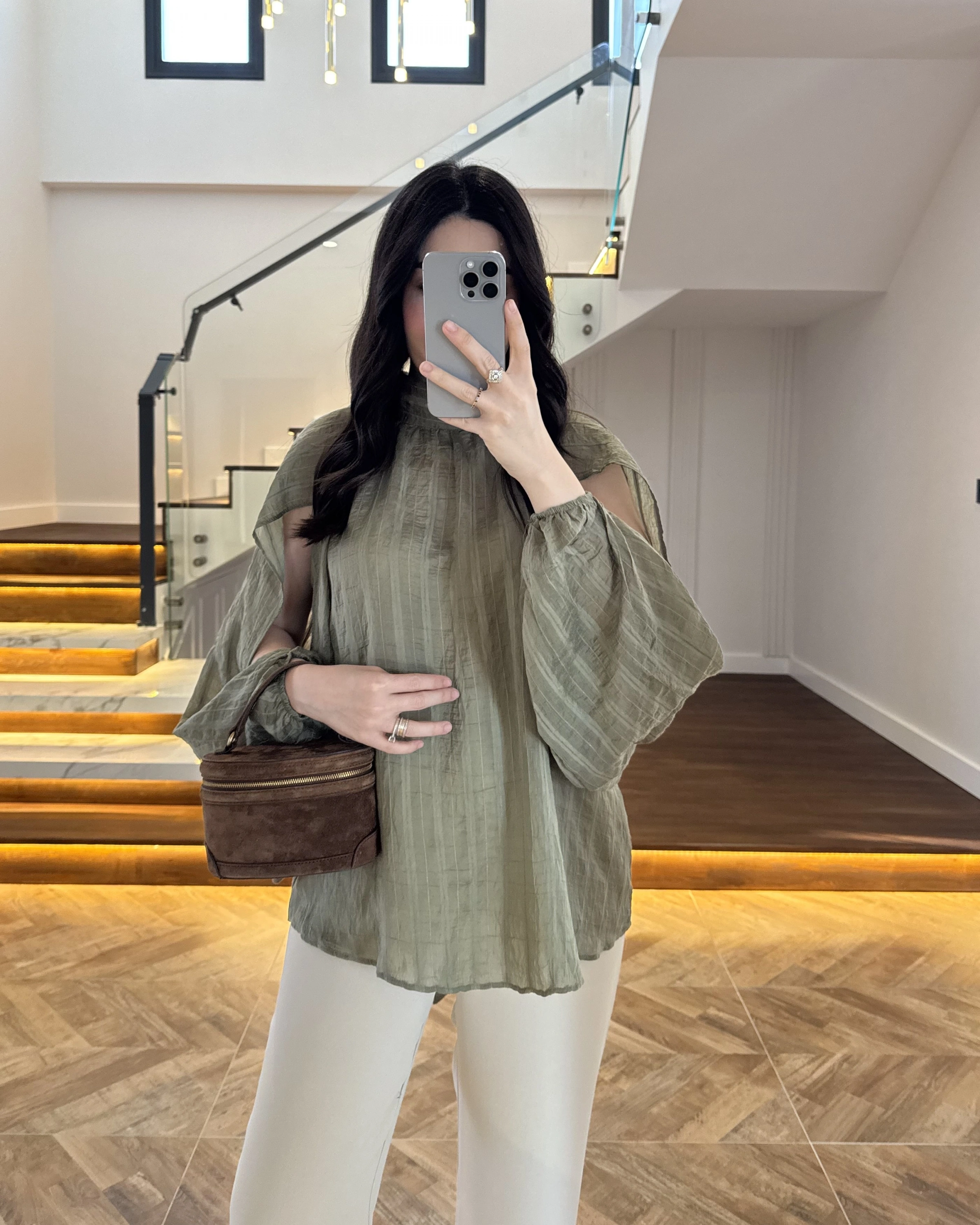 HAKİ TASARIM BALON KOL BLUZ -5415