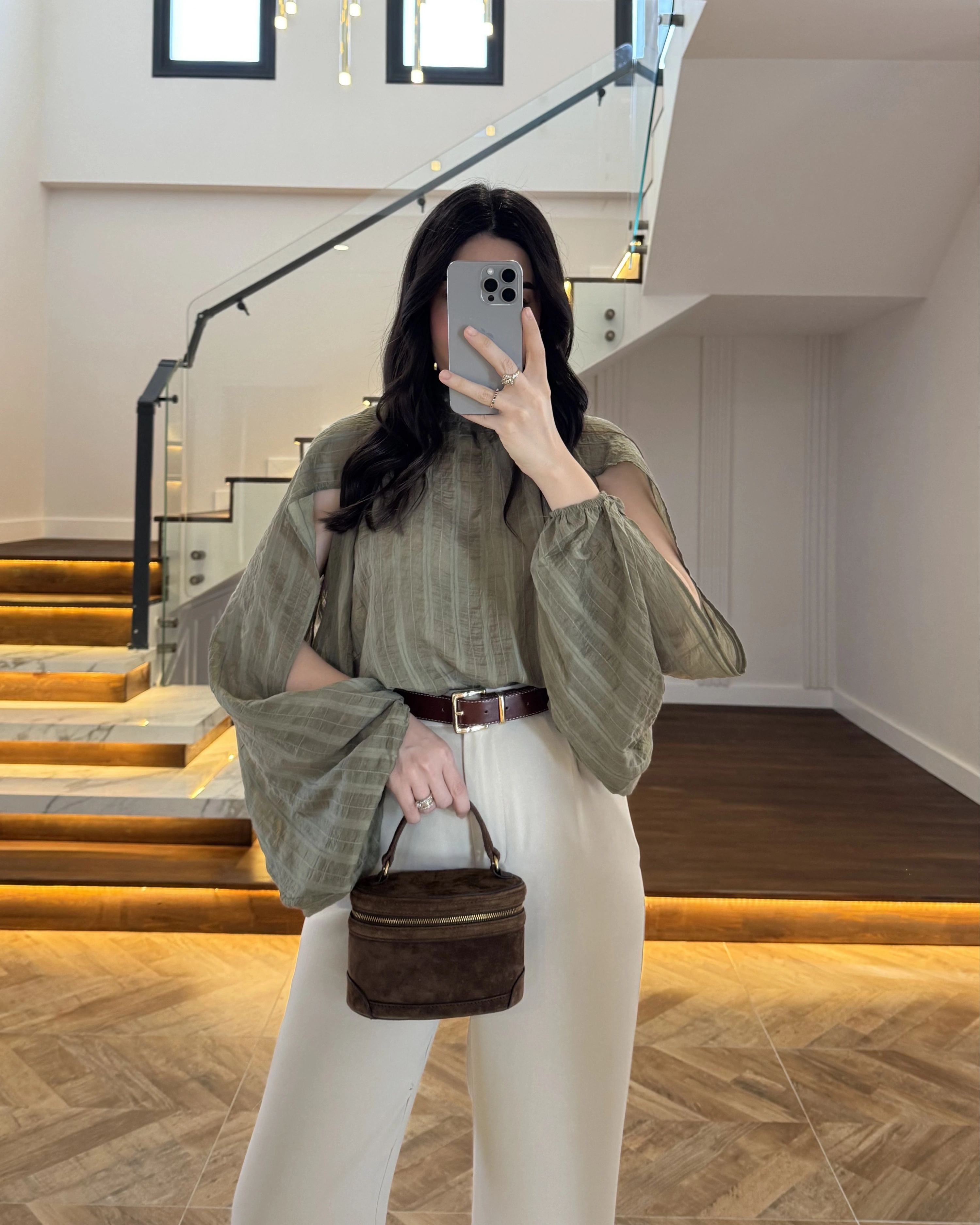 HAKİ TASARIM BALON KOL BLUZ -5415