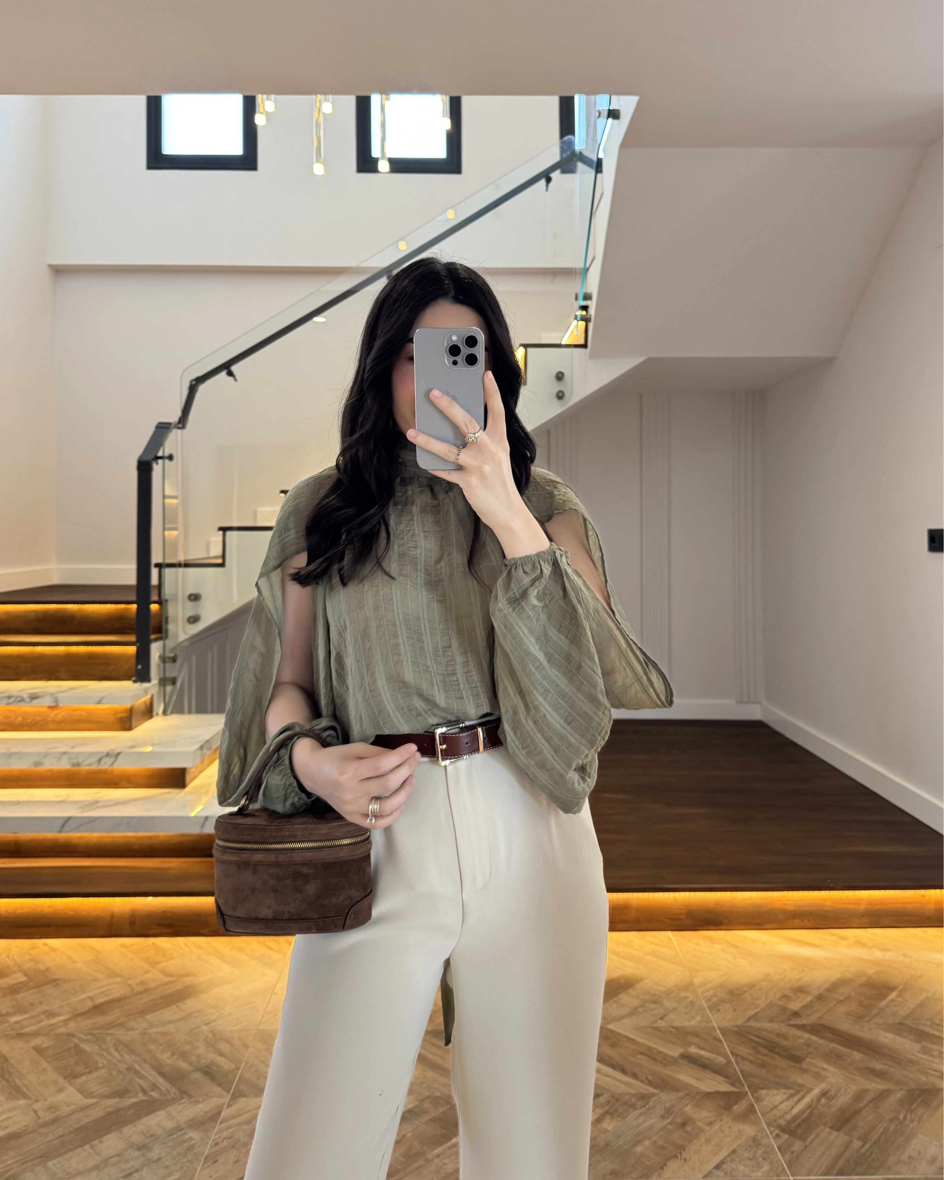 HAKİ TASARIM BALON KOL BLUZ -5415