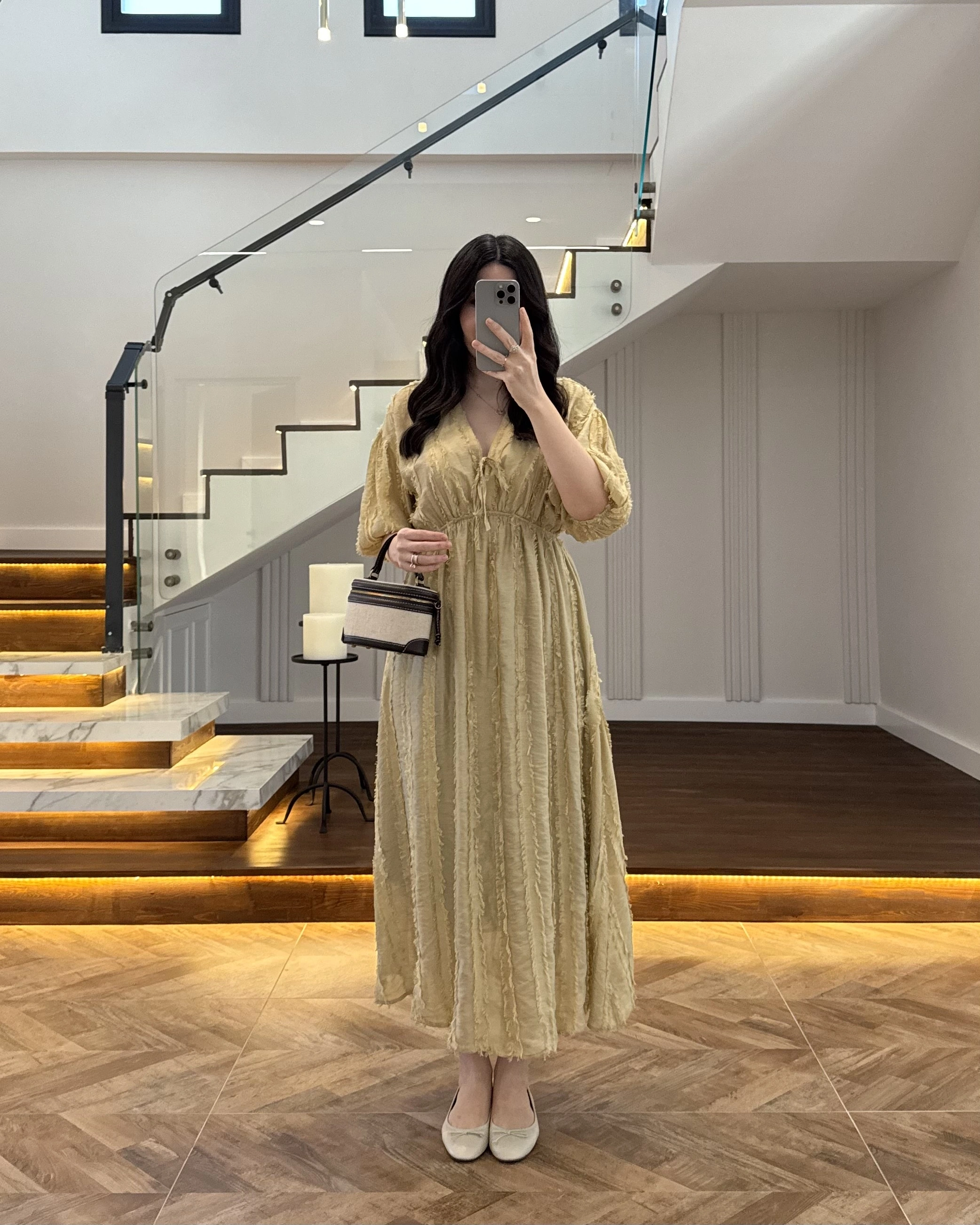 YEŞİL PÜSKÜLLÜ ELBİSE - 3075