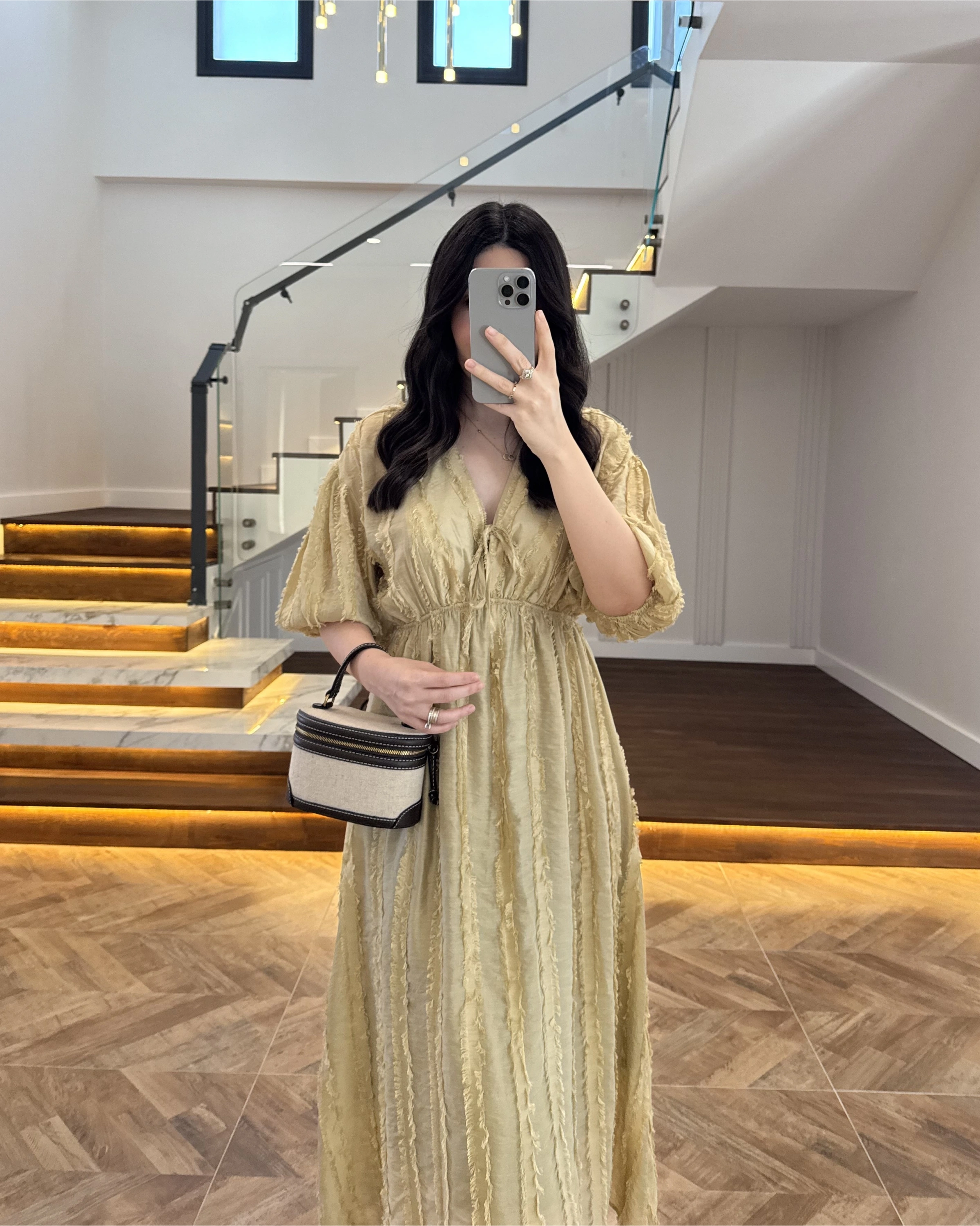 YEŞİL PÜSKÜLLÜ ELBİSE - 3075