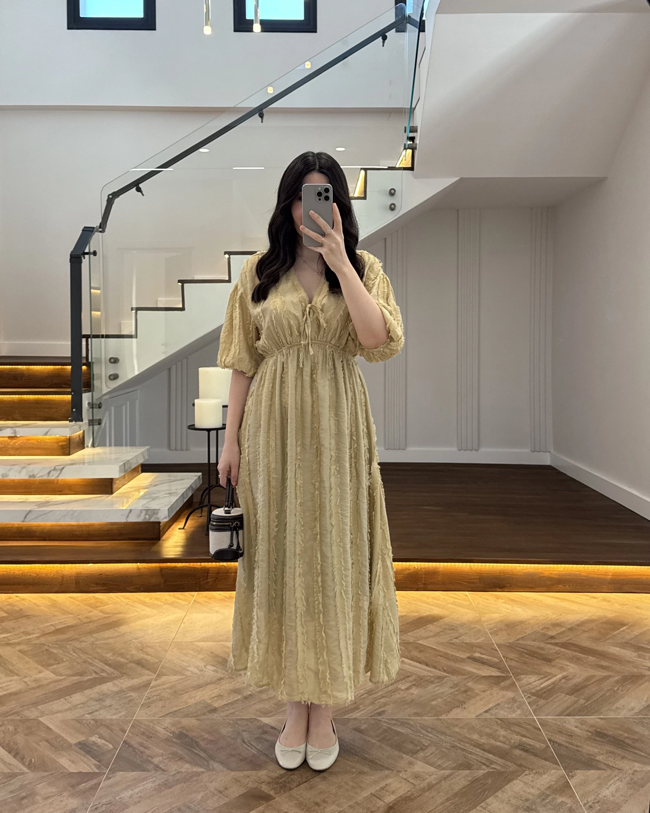 YEŞİL PÜSKÜLLÜ ELBİSE - 3075