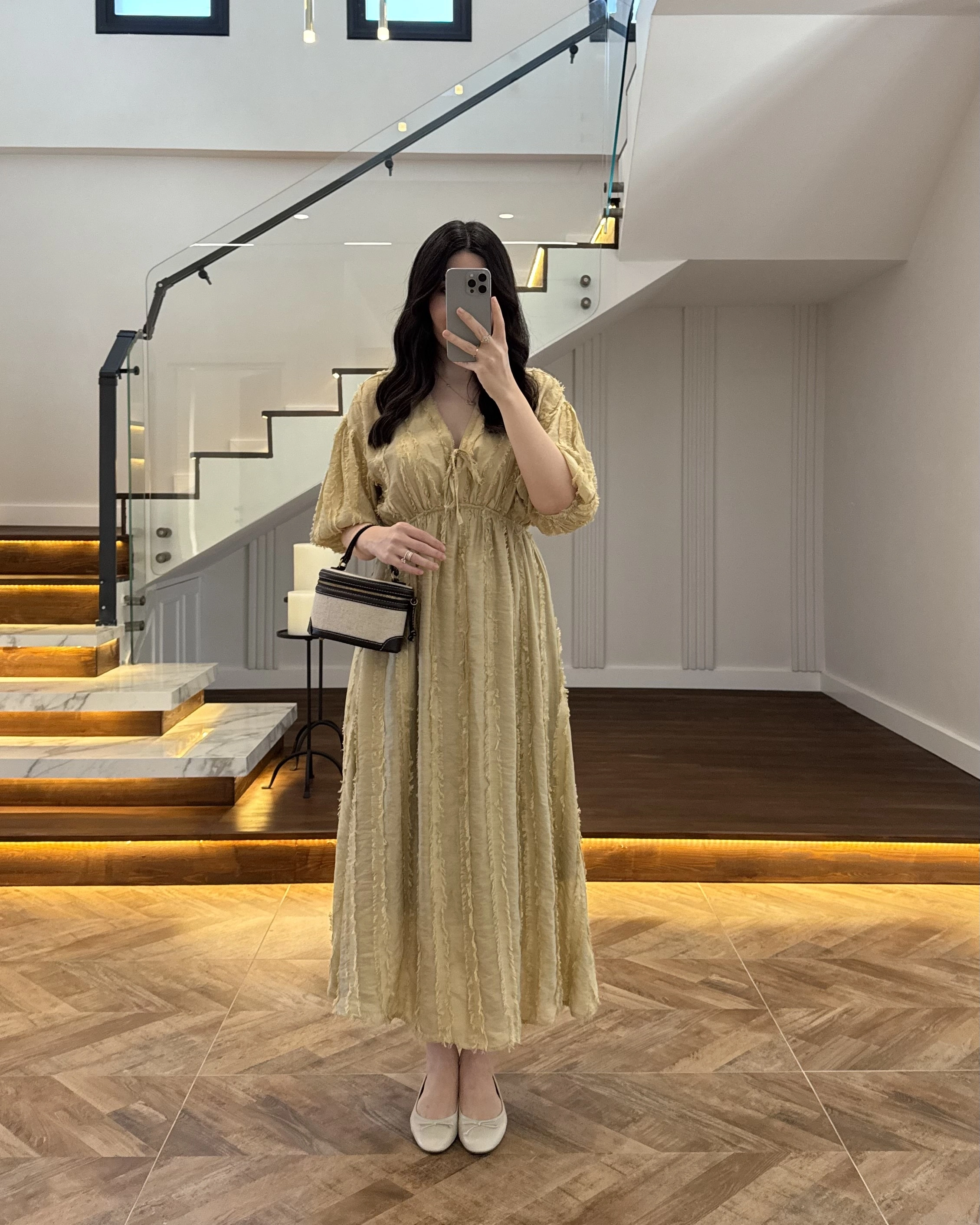 YEŞİL PÜSKÜLLÜ ELBİSE - 3075