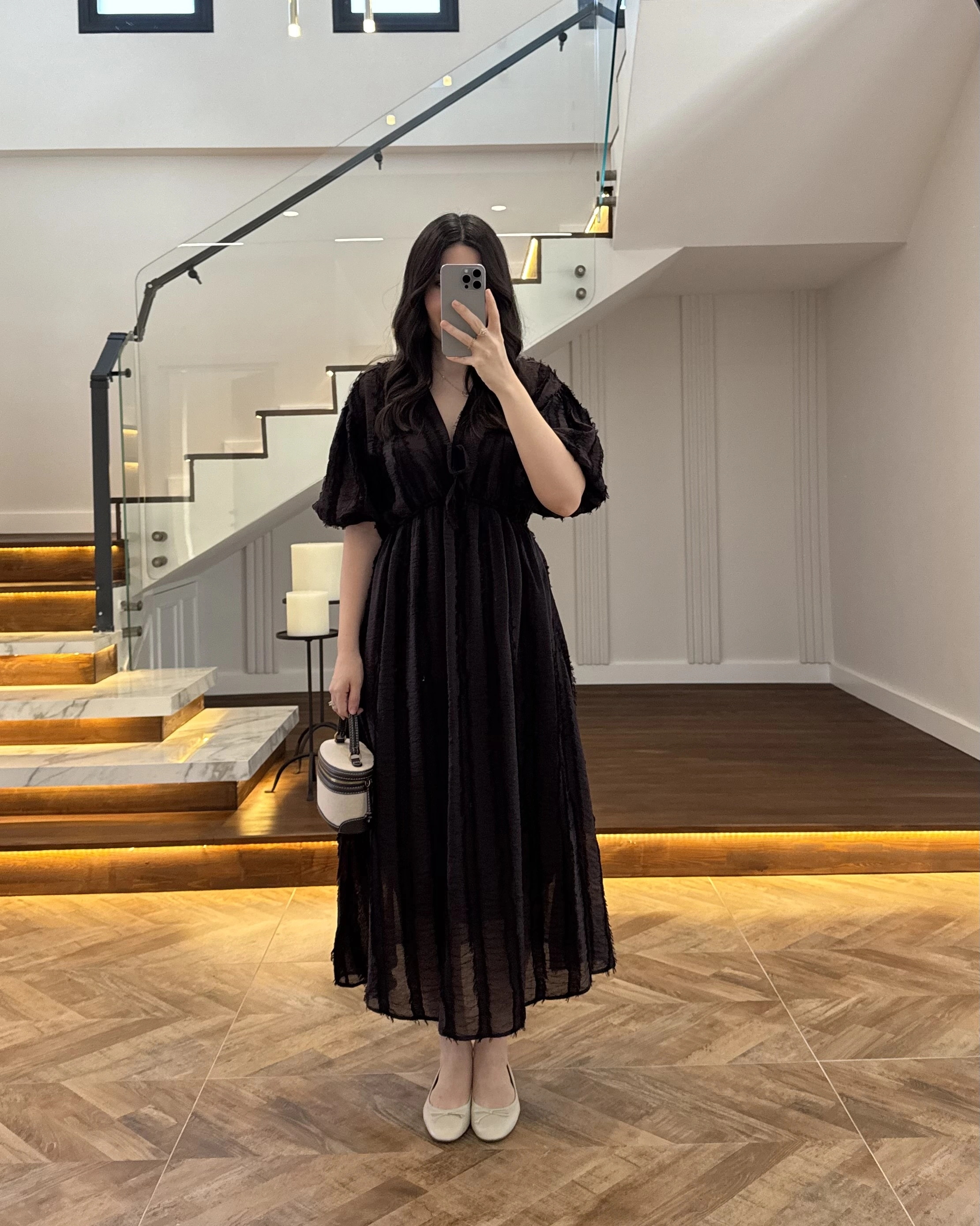 KAHVE PÜSKÜLLÜ ELBİSE - 3075