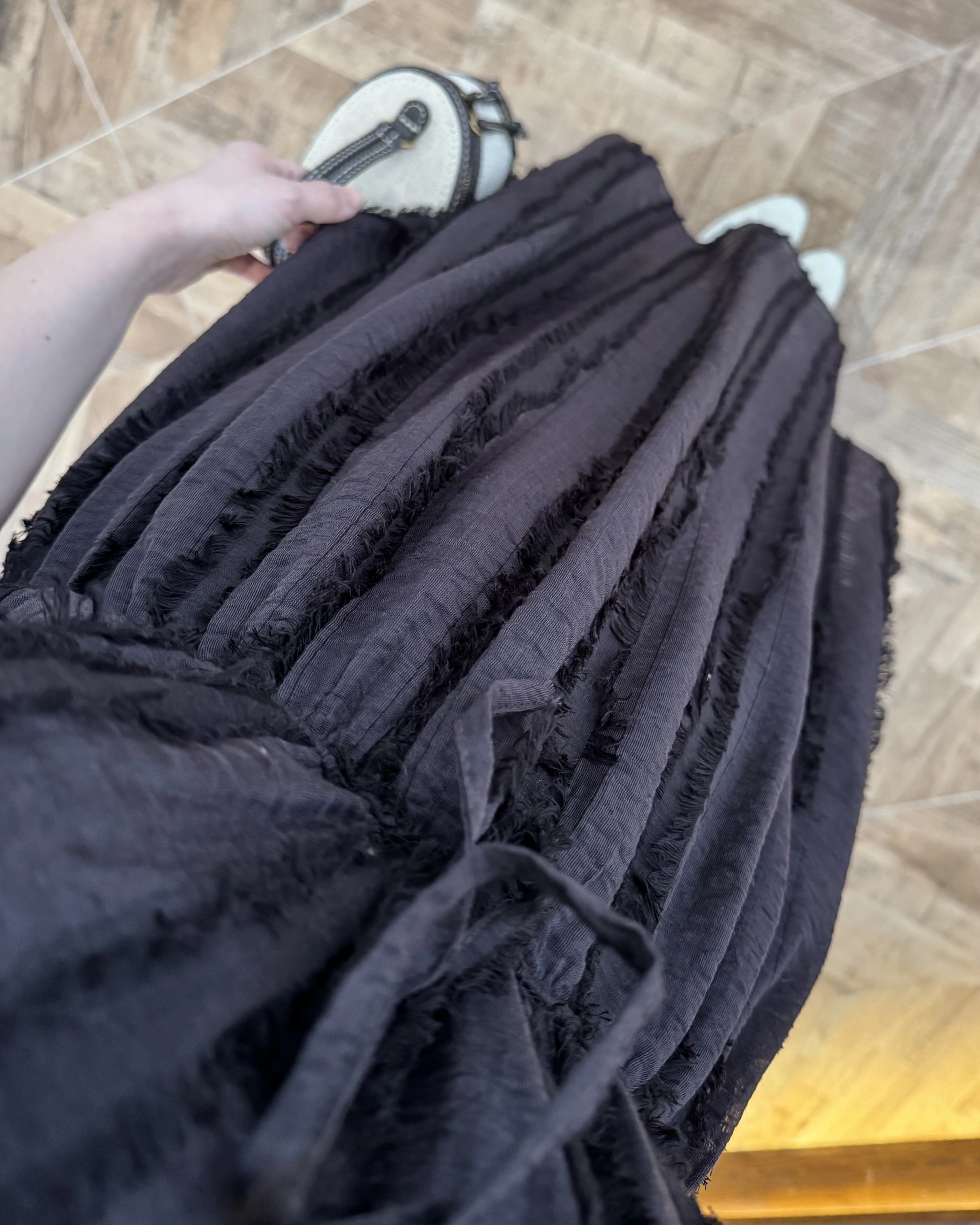 KAHVE PÜSKÜLLÜ ELBİSE - 3075