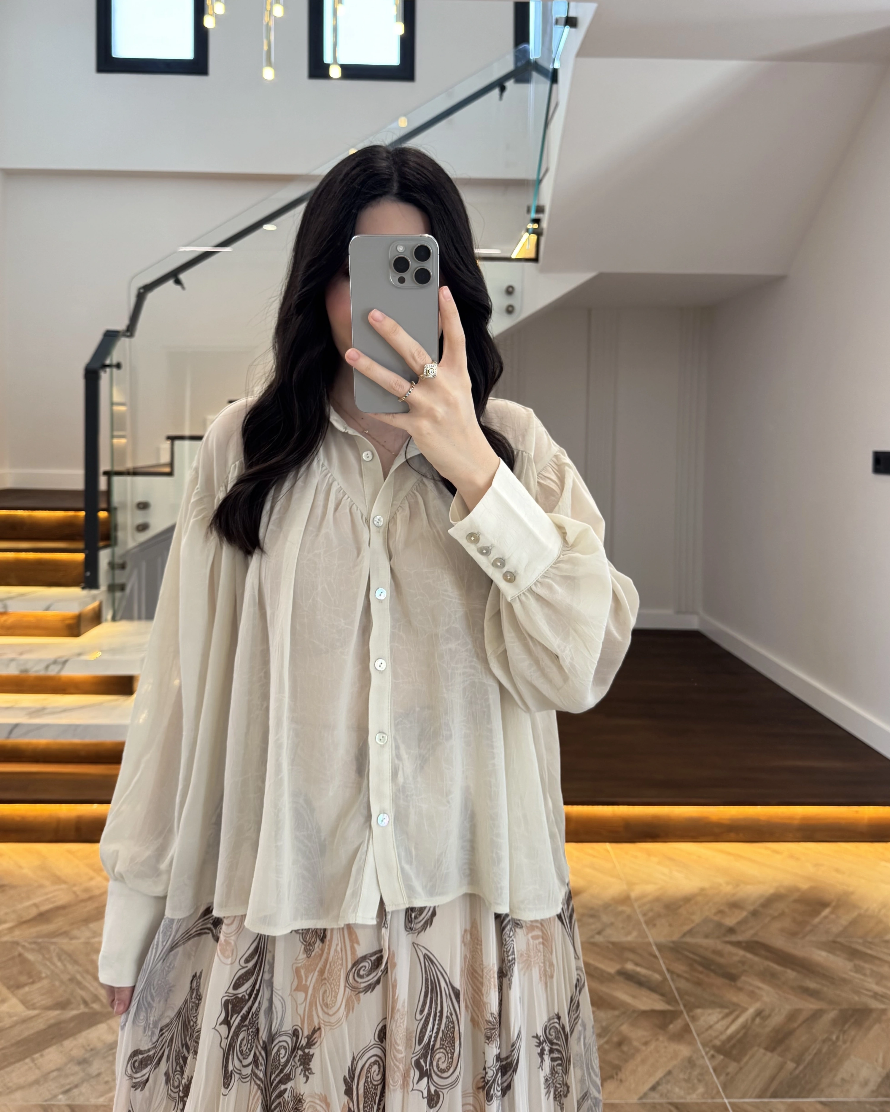 TAŞ TRANSPARAN TENSEL GÖMLEK - 70253