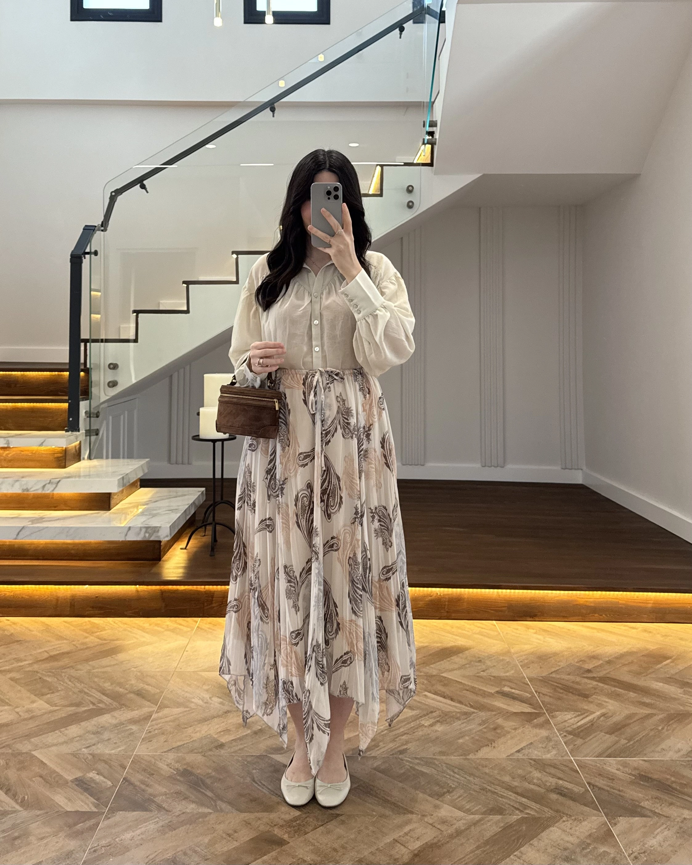 ASİMETRİK KESİM BEJ ŞİFON ETEK-1293