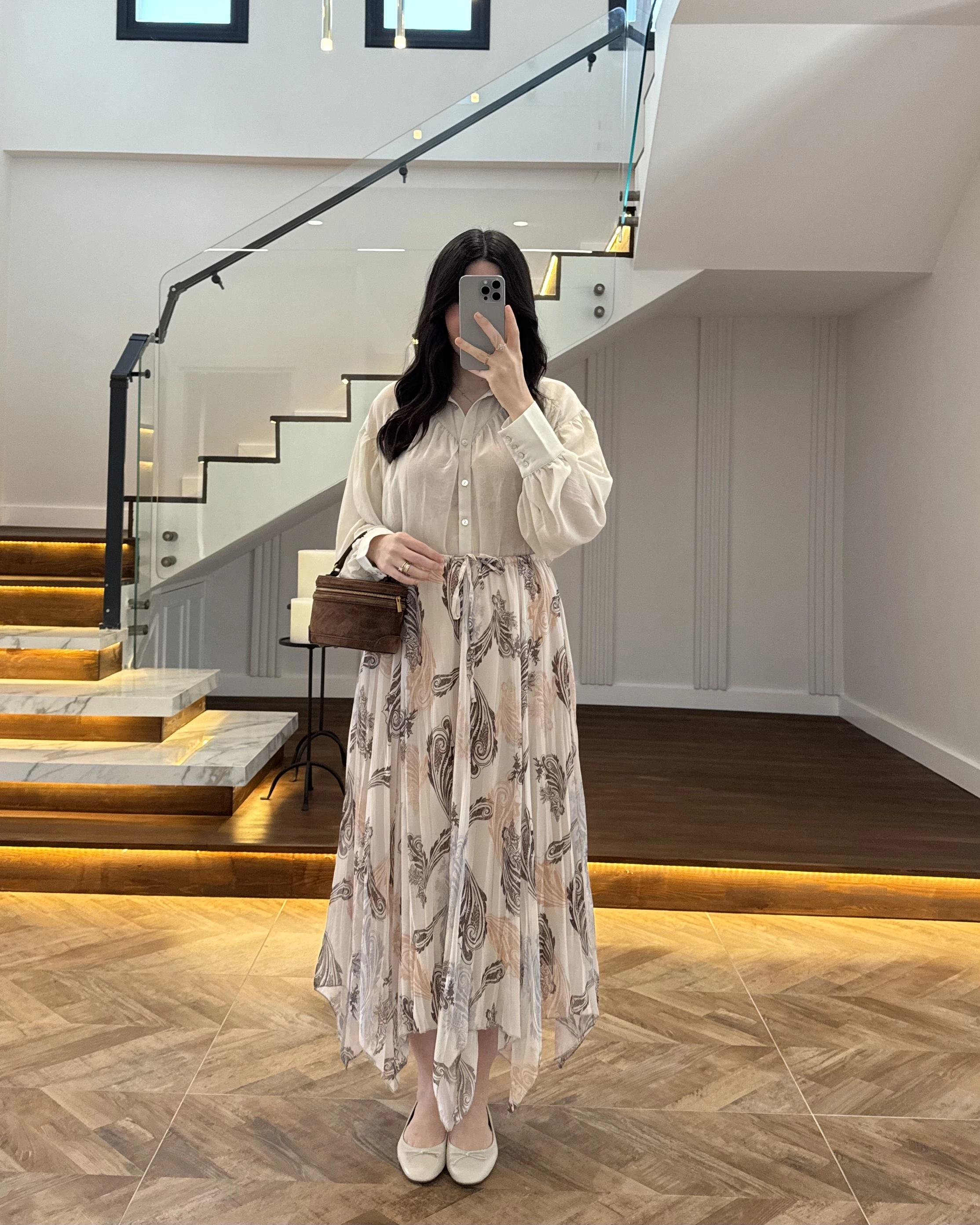 ASİMETRİK KESİM BEJ ŞİFON ETEK-1293