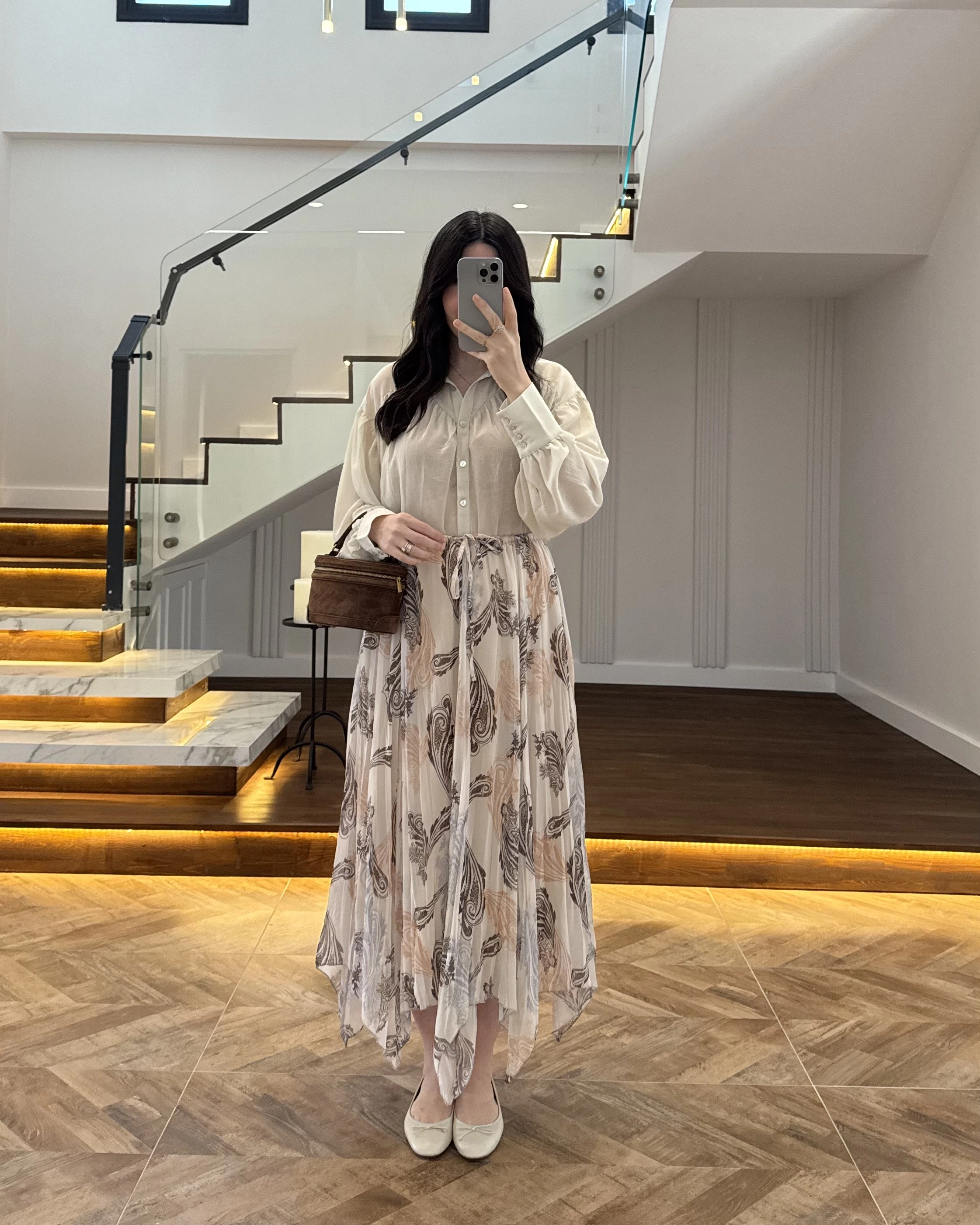 ASİMETRİK KESİM BEJ ŞİFON ETEK-1293