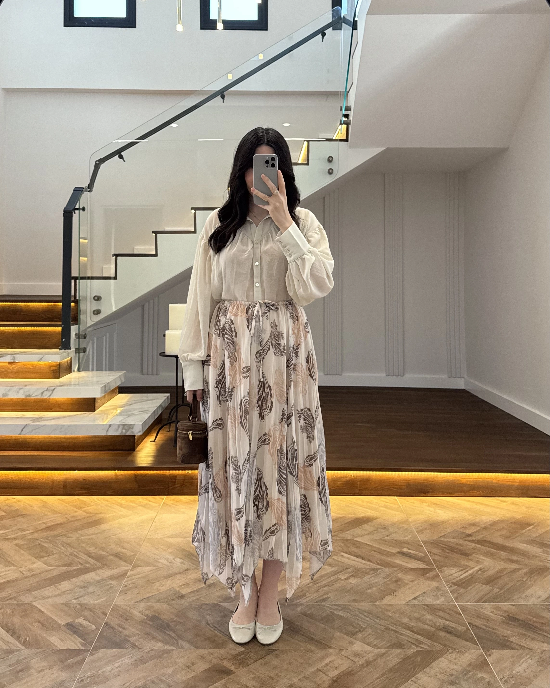 ASİMETRİK KESİM BEJ ŞİFON ETEK-1293