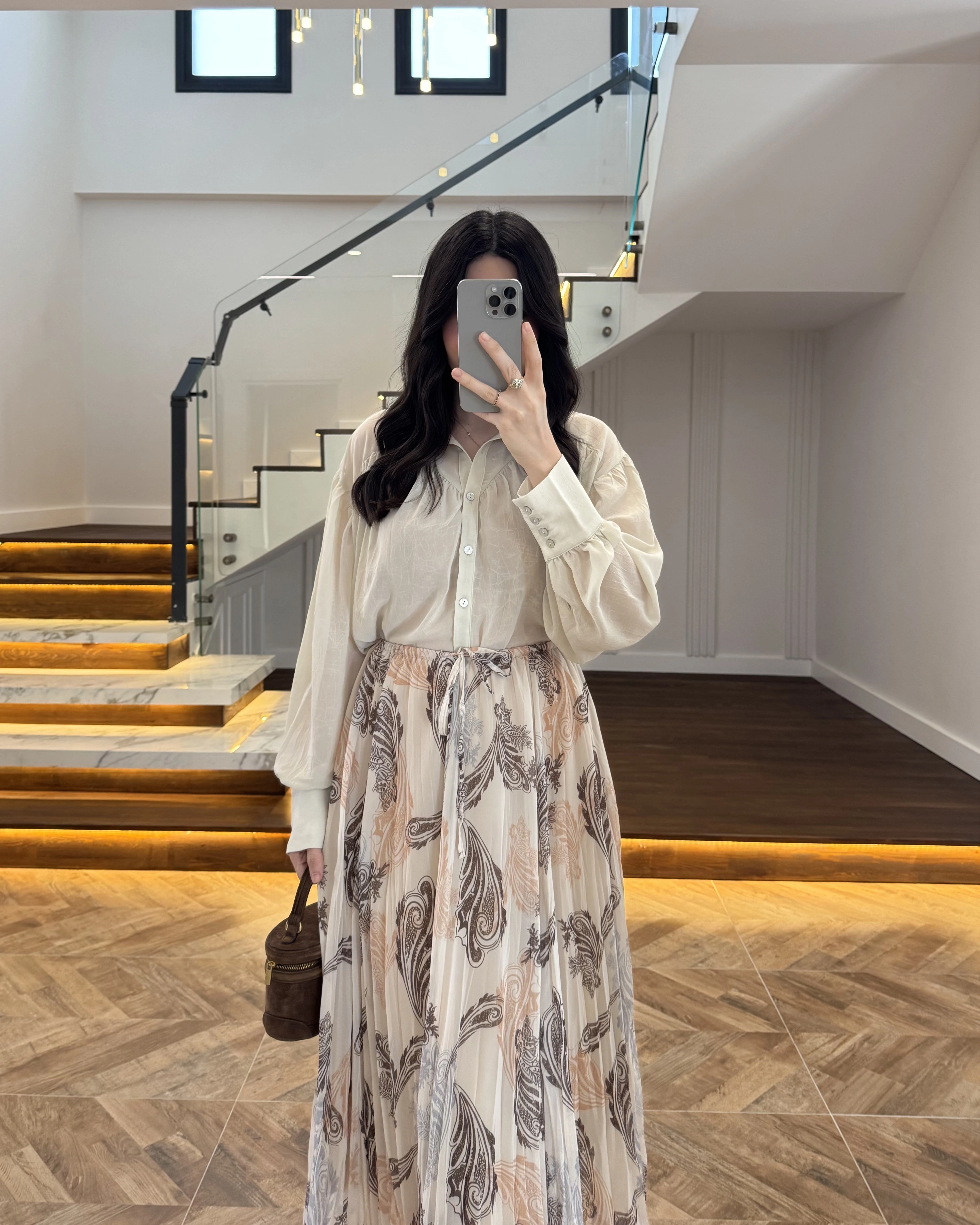 ASİMETRİK KESİM BEJ ŞİFON ETEK-1293