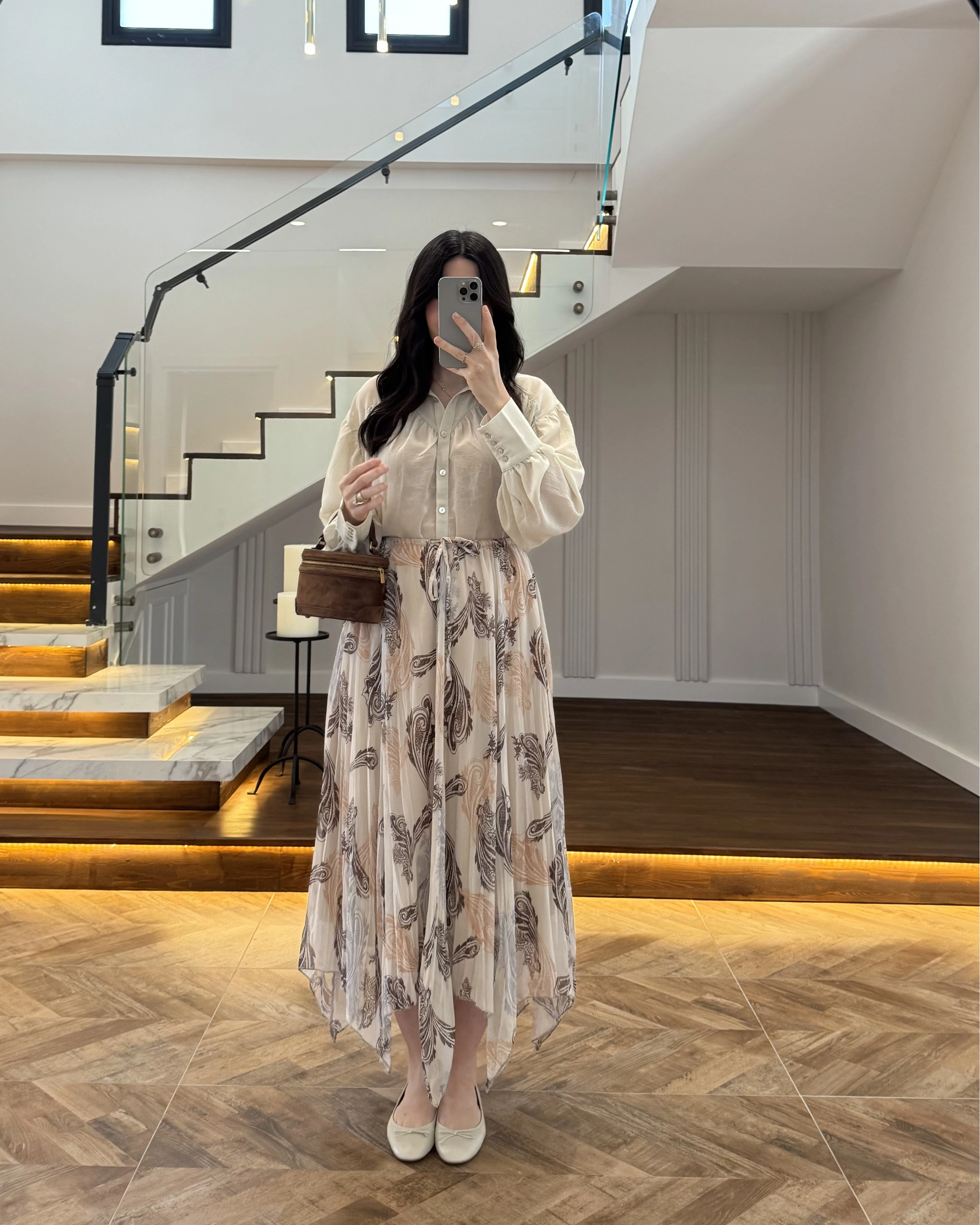 ASİMETRİK KESİM BEJ ŞİFON ETEK-1293