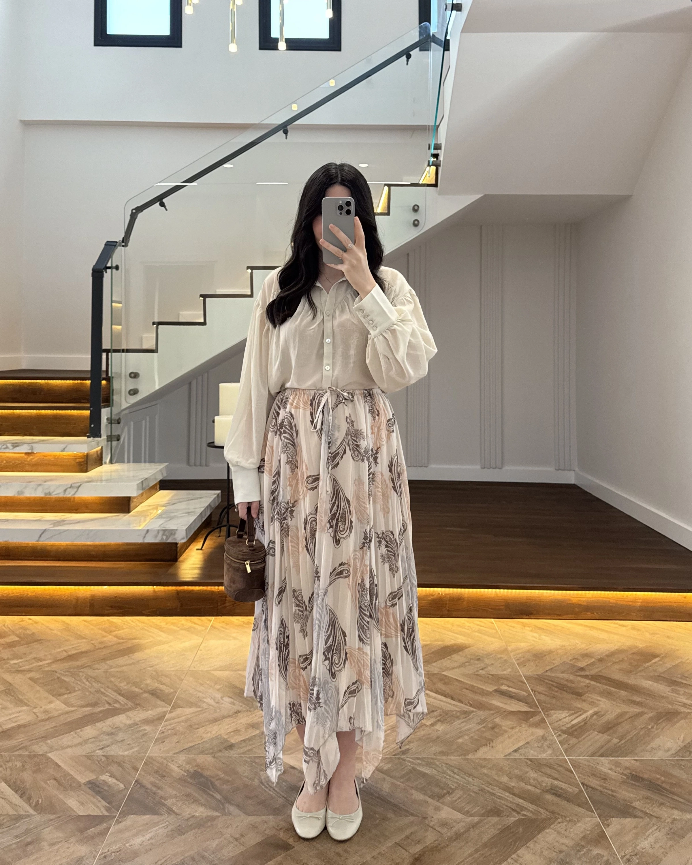 ASİMETRİK KESİM BEJ ŞİFON ETEK-1293