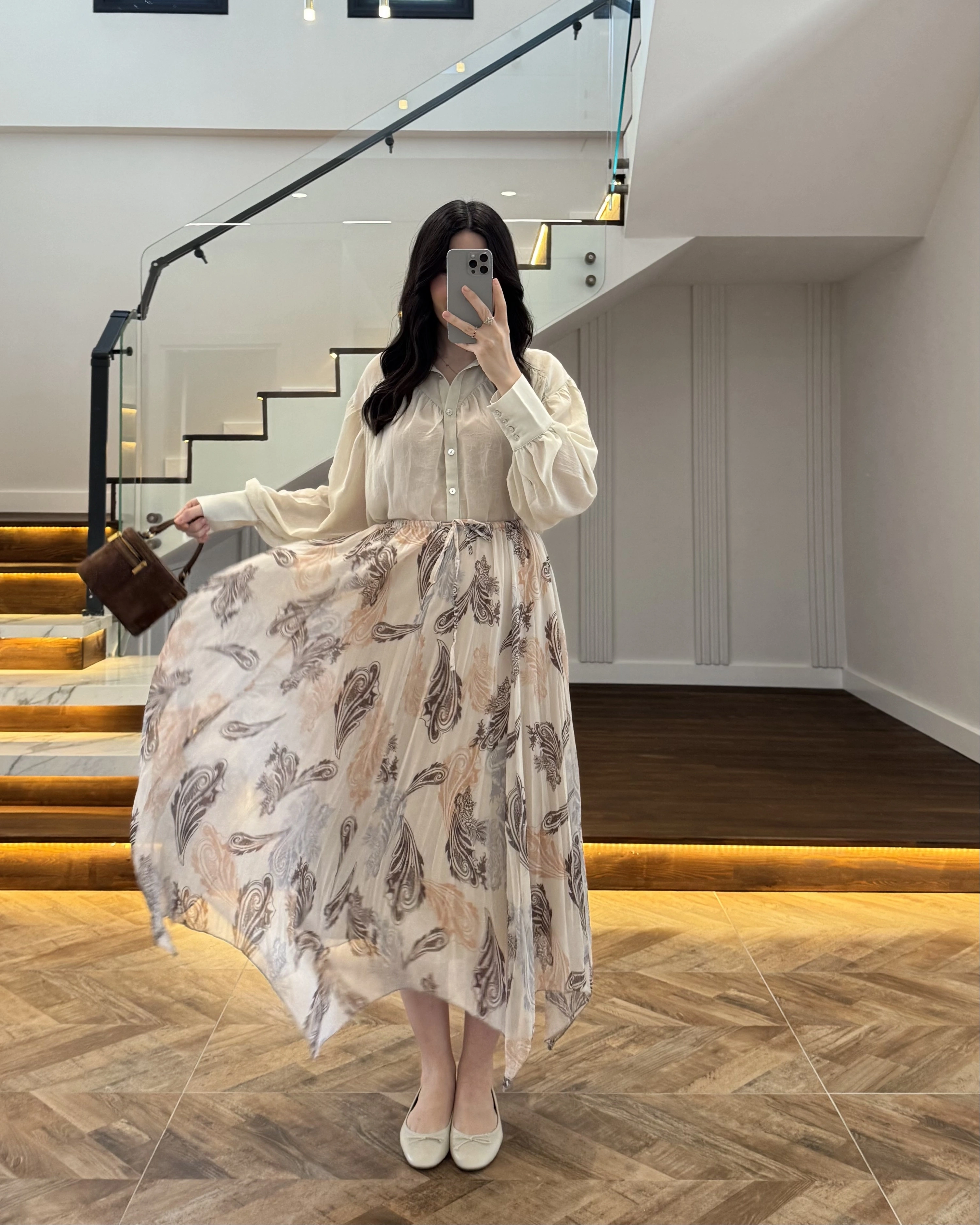 ASİMETRİK KESİM BEJ ŞİFON ETEK-1293