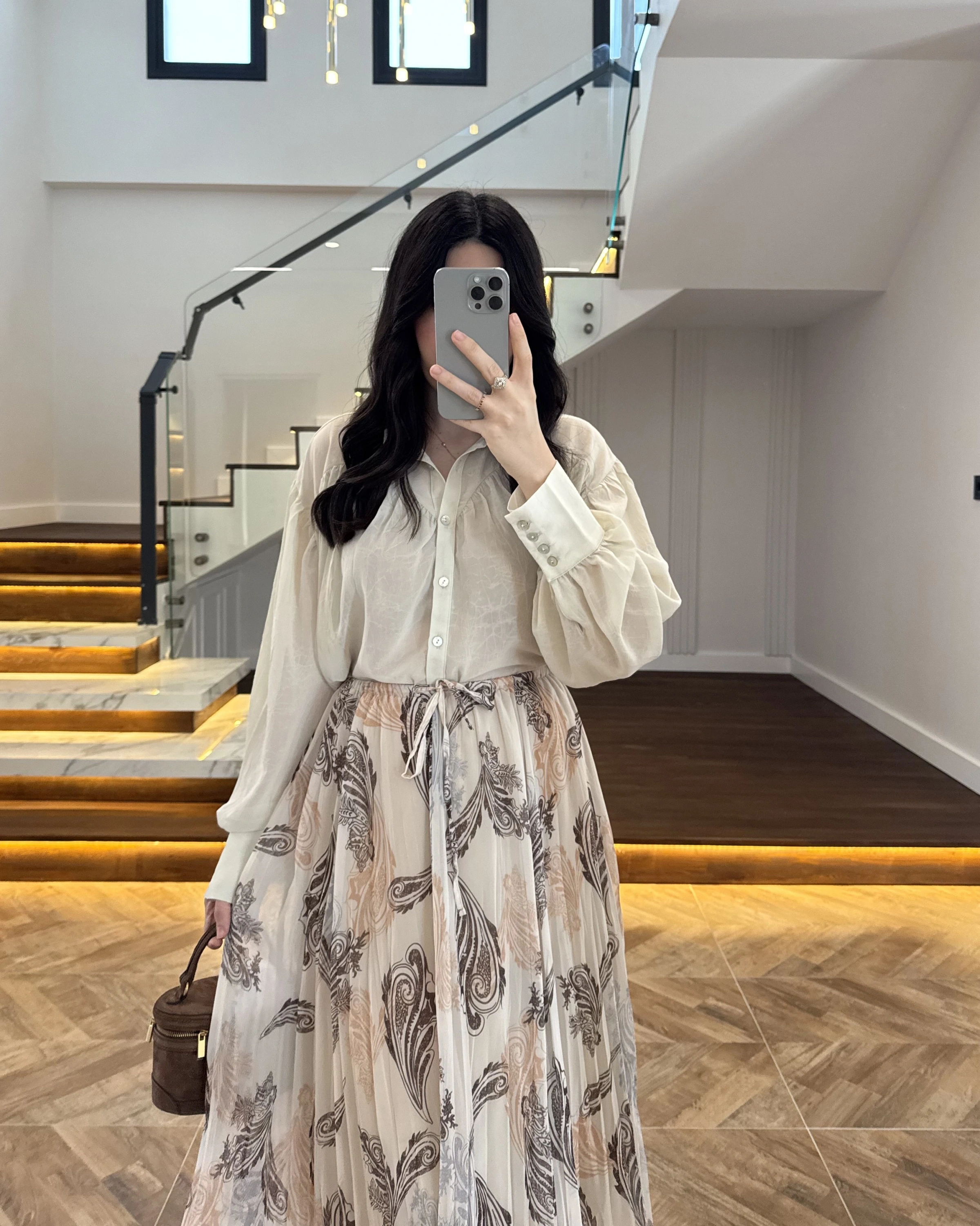 ASİMETRİK KESİM BEJ ŞİFON ETEK-1293