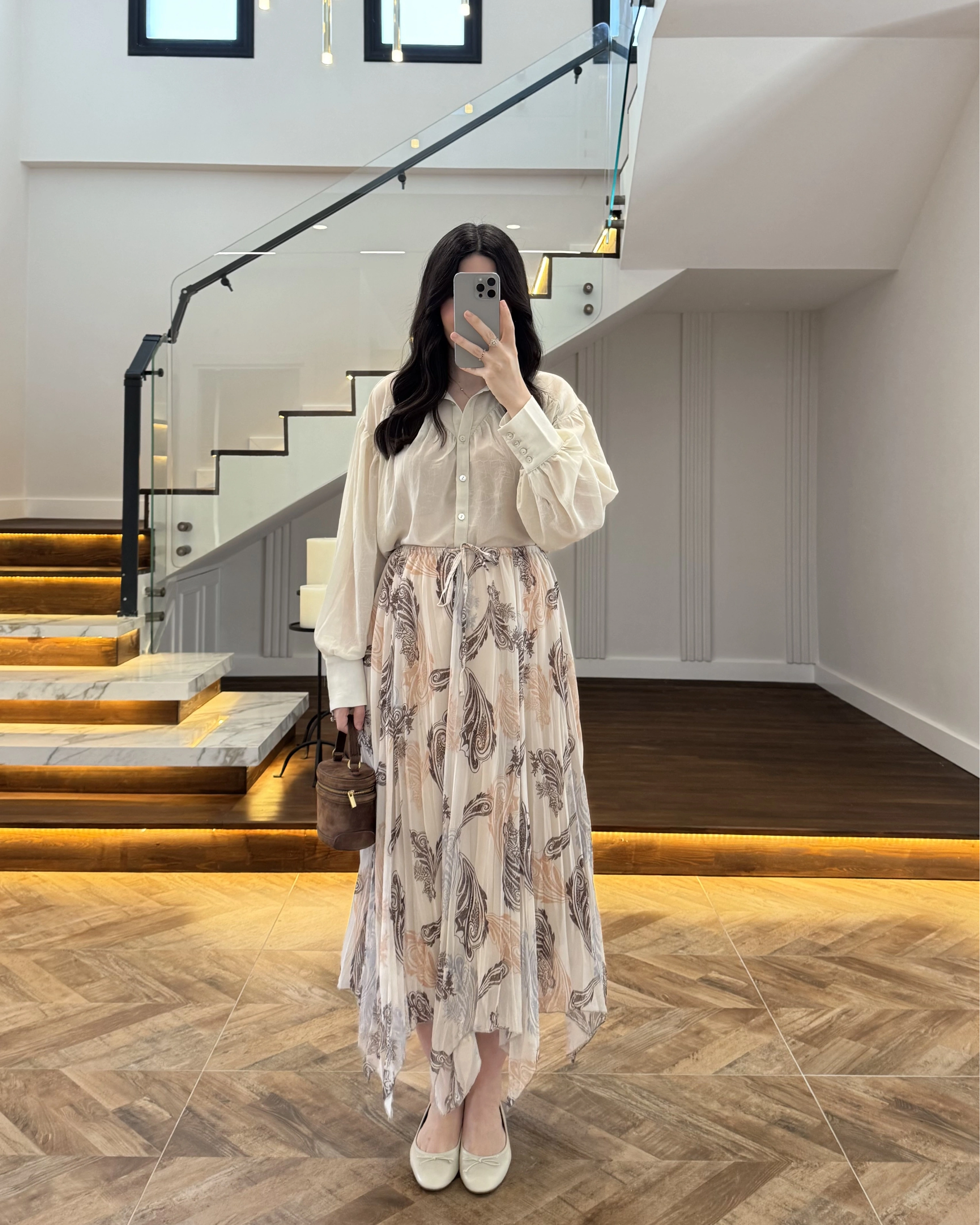 ASİMETRİK KESİM BEJ ŞİFON ETEK-1293