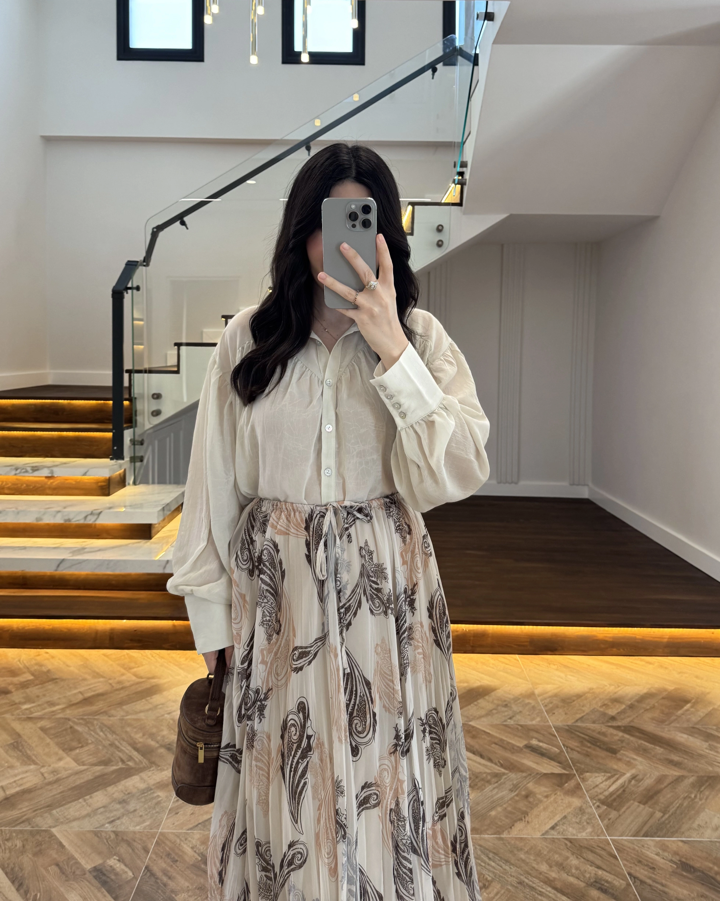 ASİMETRİK KESİM BEJ ŞİFON ETEK-1293