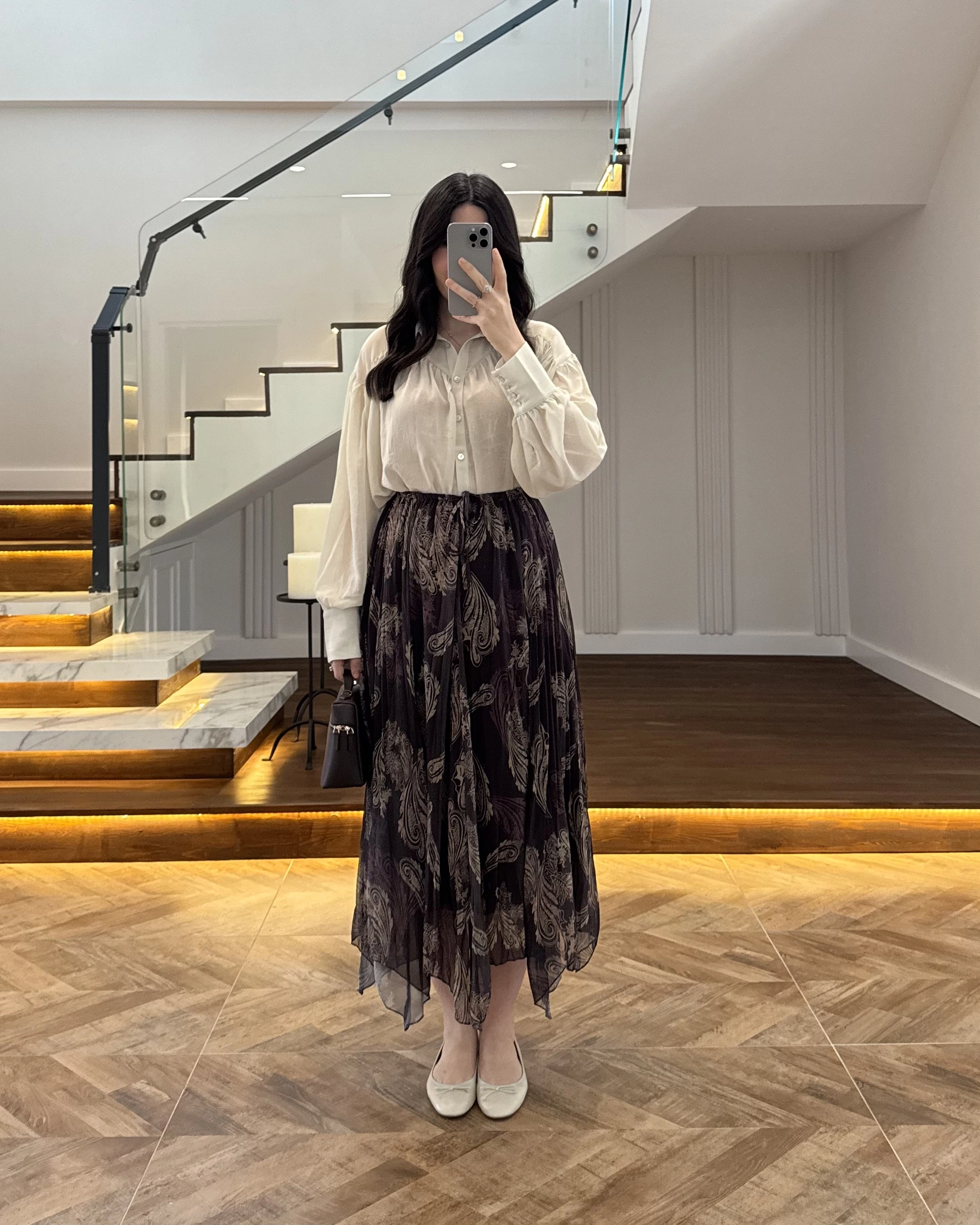 ASİMETRİK KESİM KAHVE ŞİFON ETEK-1293