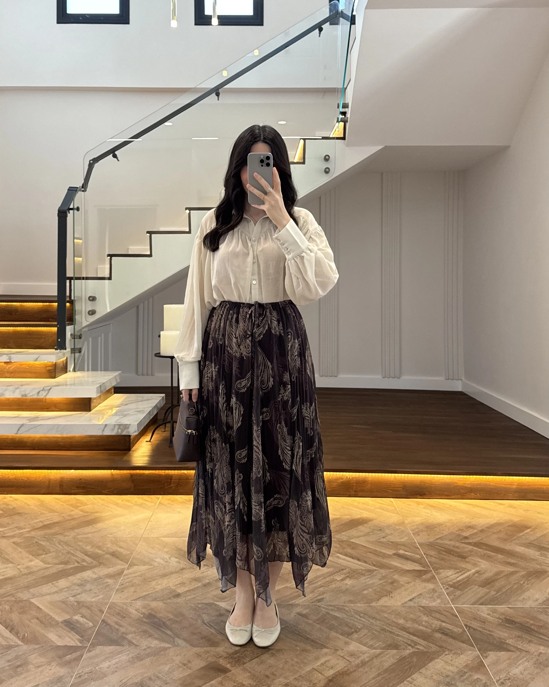 ASİMETRİK KESİM KAHVE ŞİFON ETEK-1293