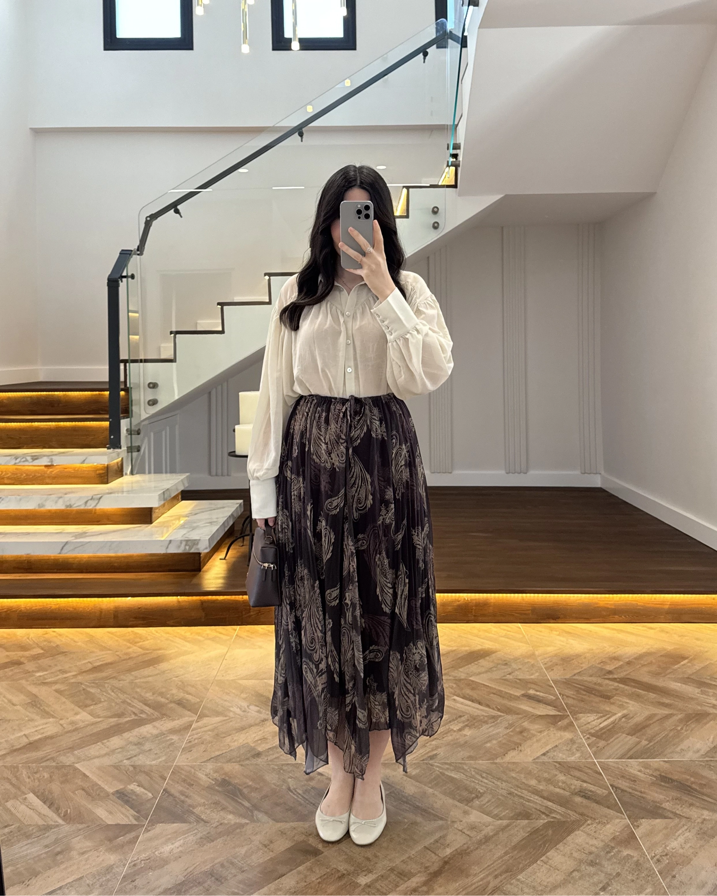 ASİMETRİK KESİM KAHVE ŞİFON ETEK-1293