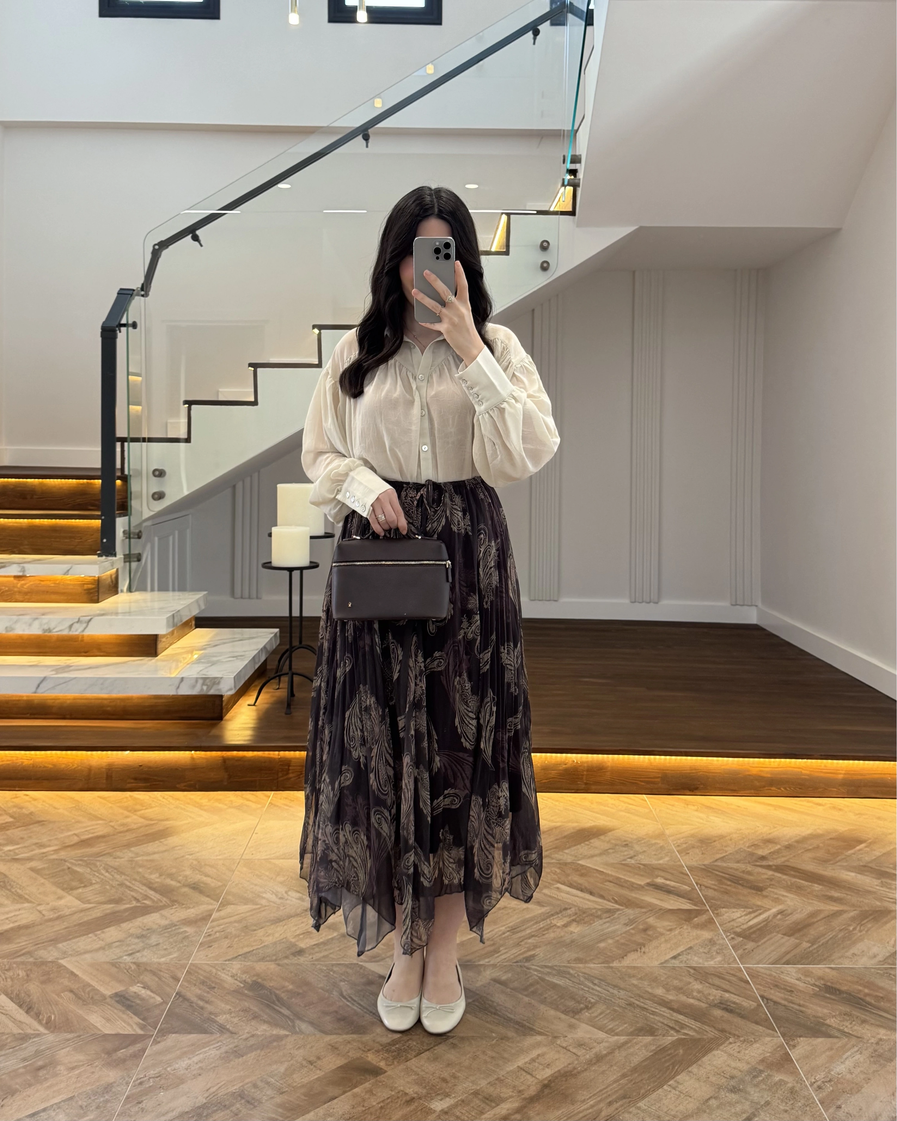 ASİMETRİK KESİM KAHVE ŞİFON ETEK-1293