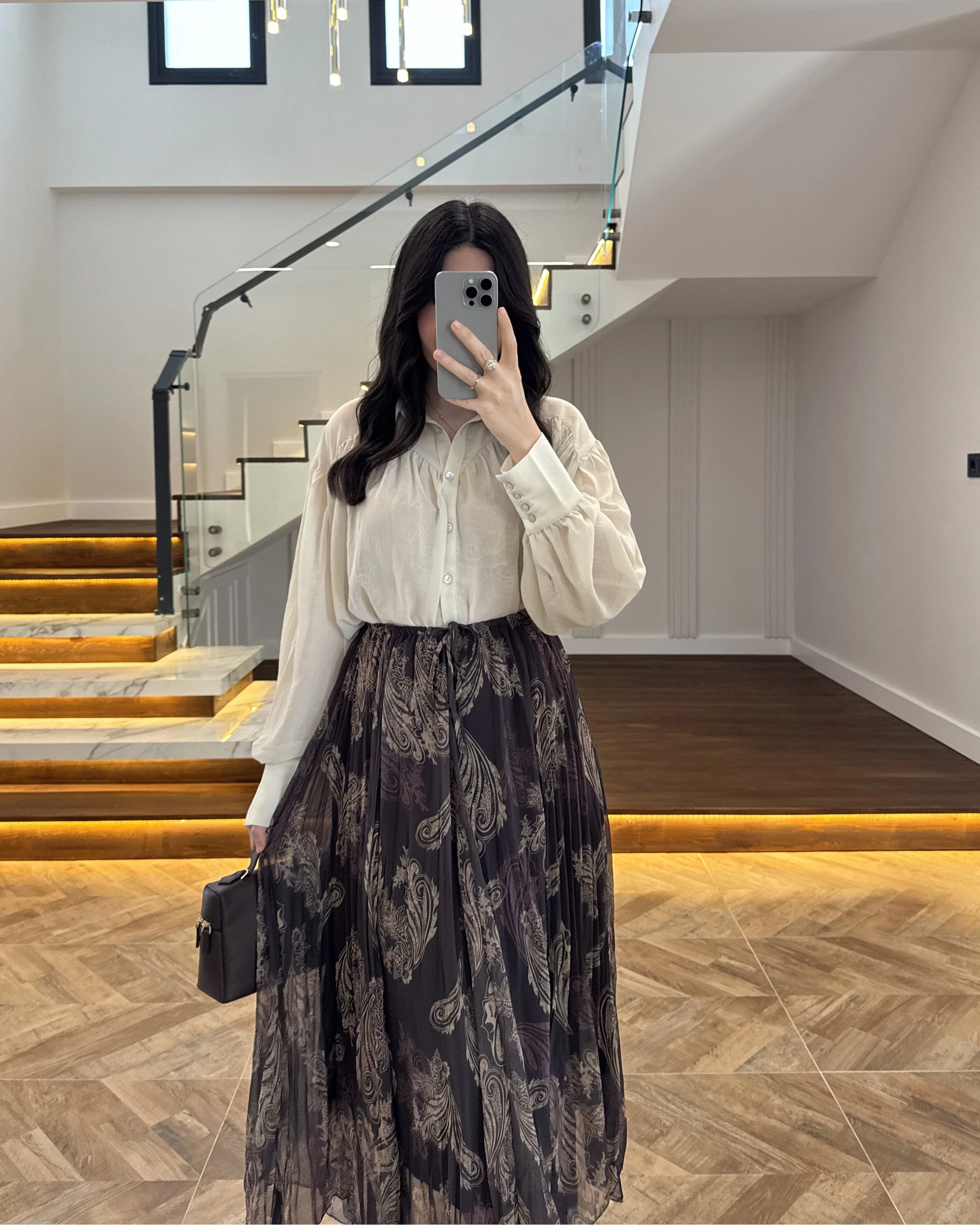 ASİMETRİK KESİM KAHVE ŞİFON ETEK-1293