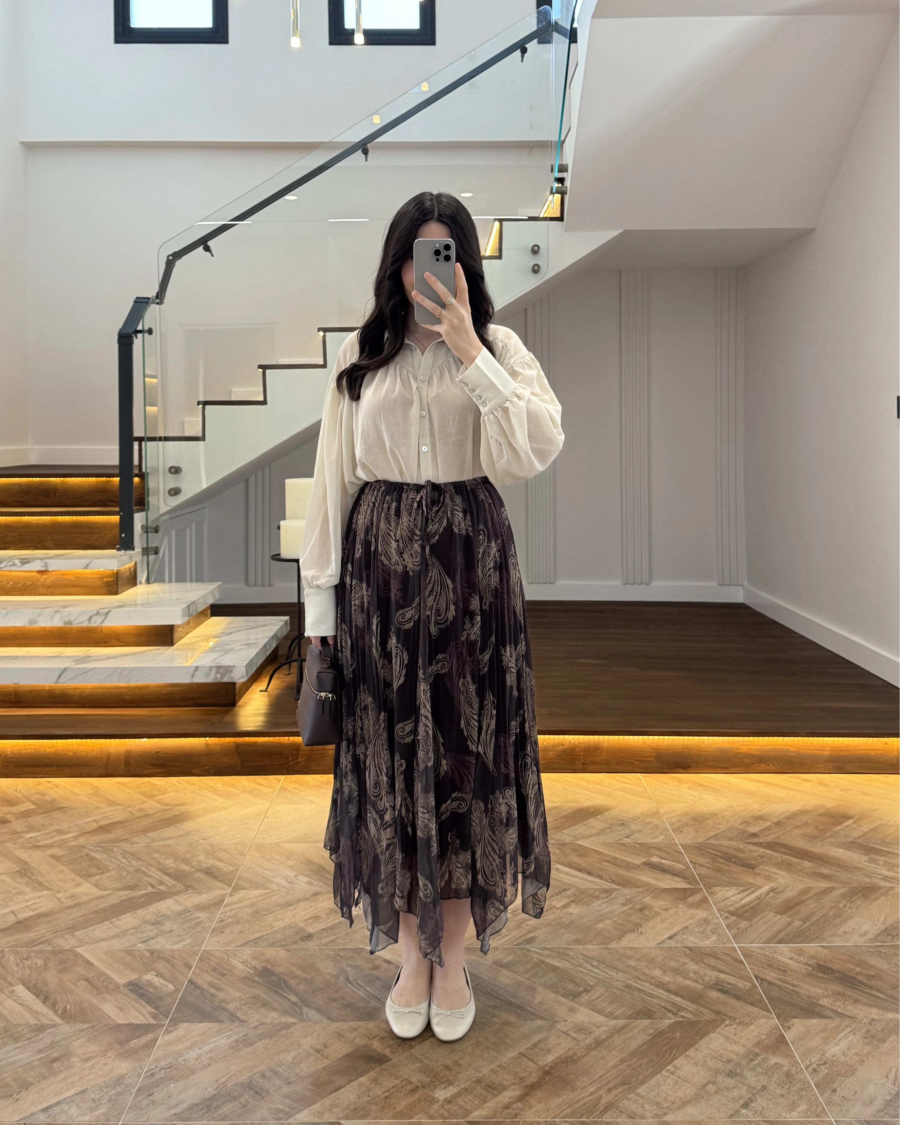 ASİMETRİK KESİM KAHVE ŞİFON ETEK-1293