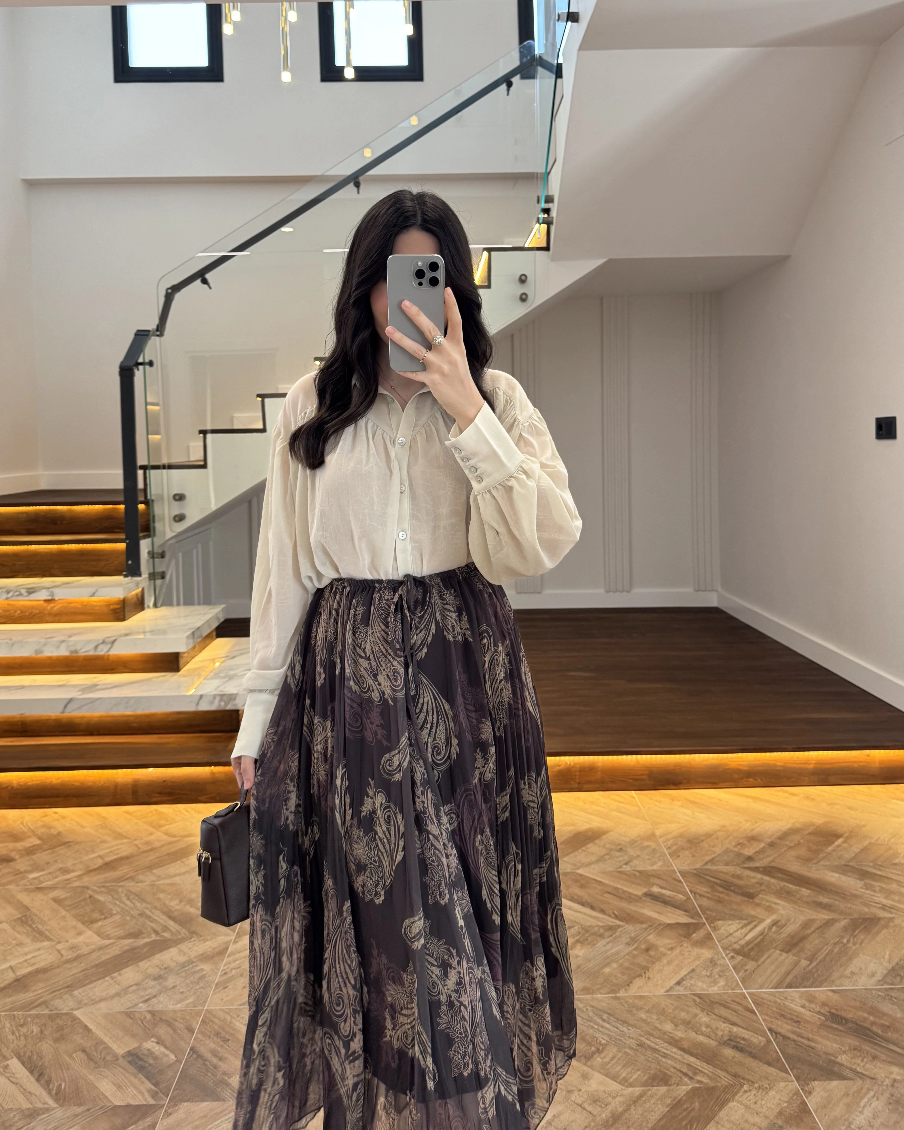 ASİMETRİK KESİM KAHVE ŞİFON ETEK-1293