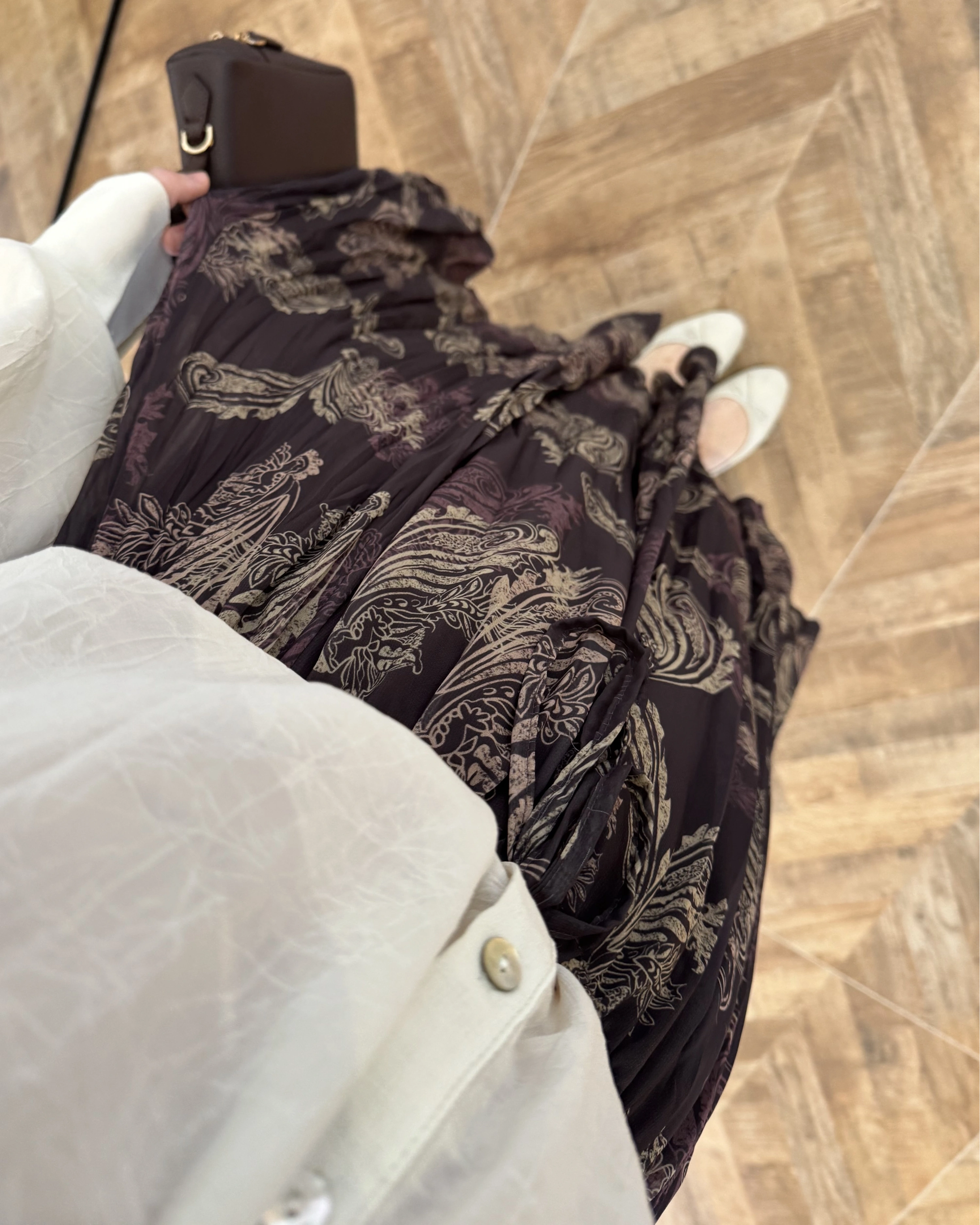 ASİMETRİK KESİM KAHVE ŞİFON ETEK-1293