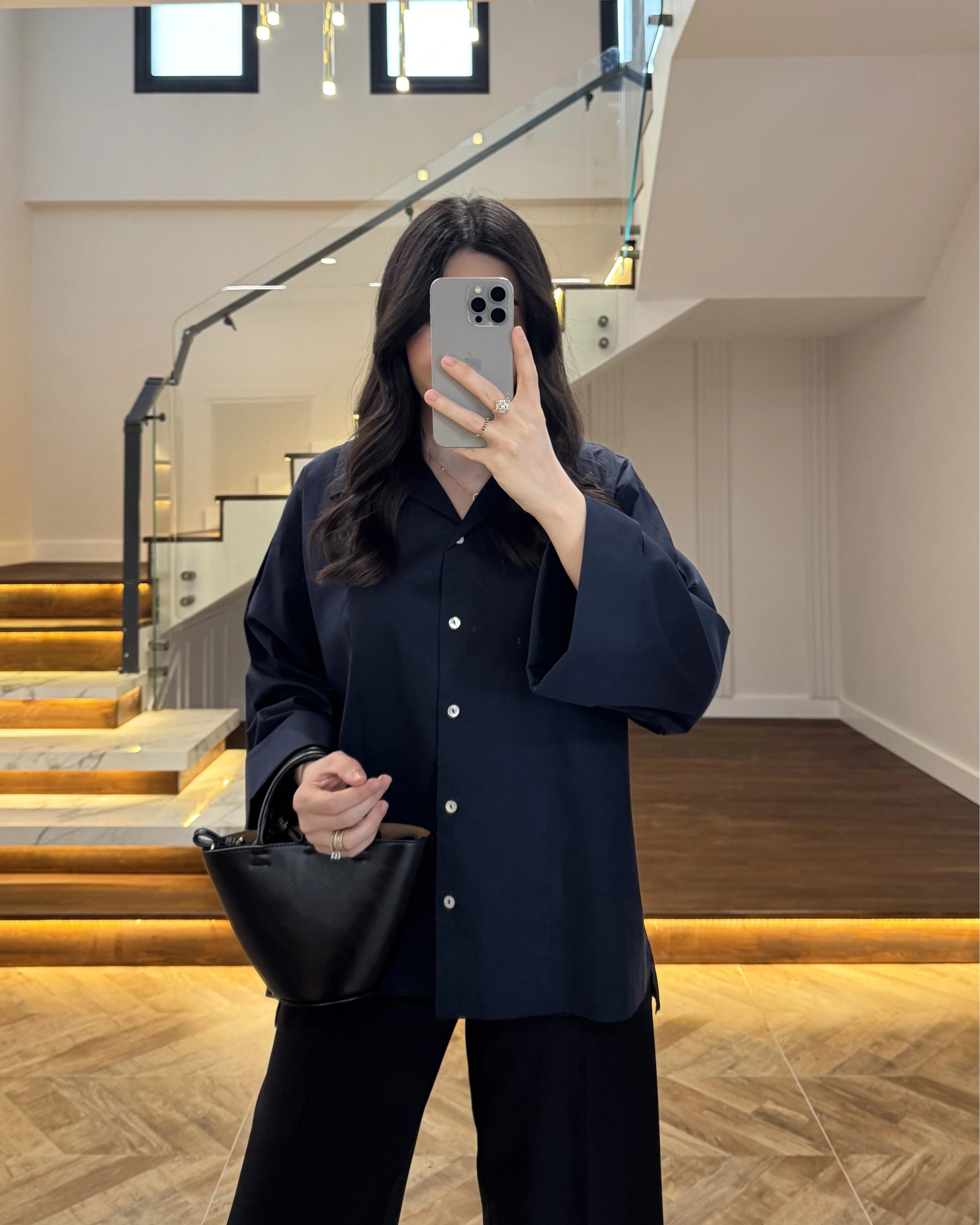 LACİVERT OVERSİZE DUBLE KOL GÖMLEK-5411