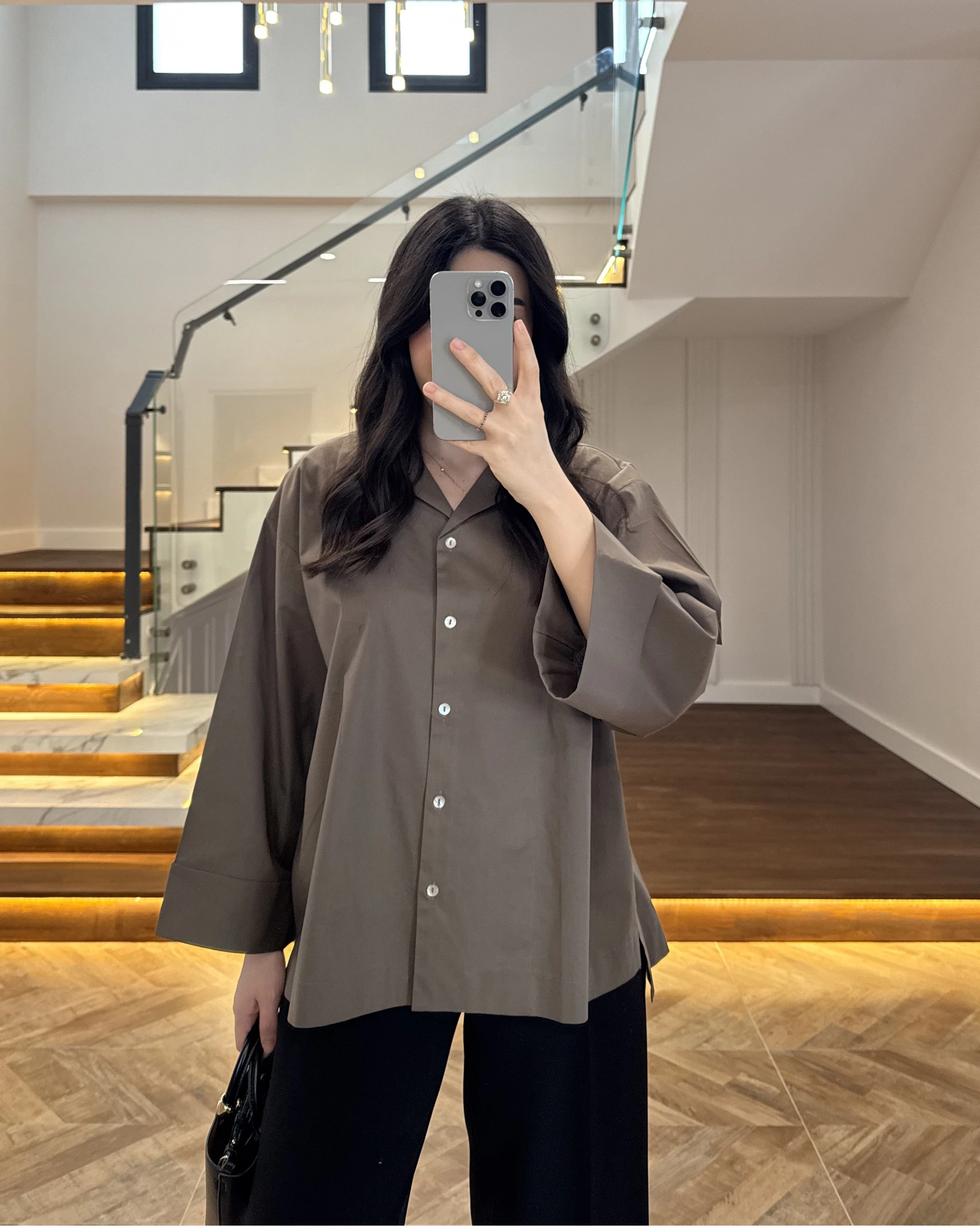 HAKİ OVERSİZE DUBLE KOL GÖMLEK-5411