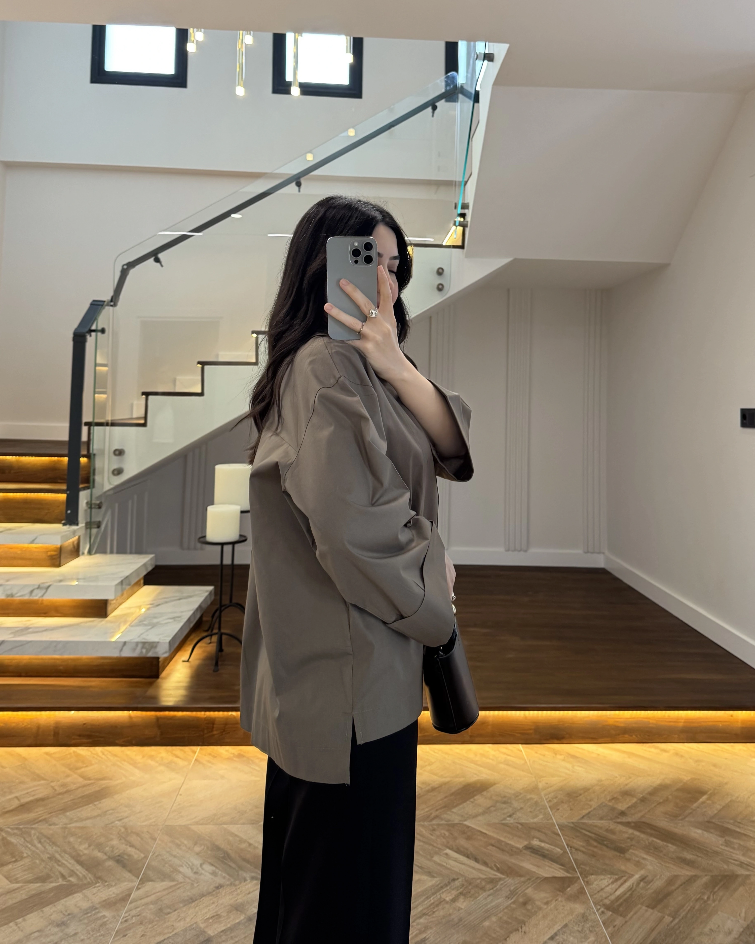 HAKİ OVERSİZE DUBLE KOL GÖMLEK-5411