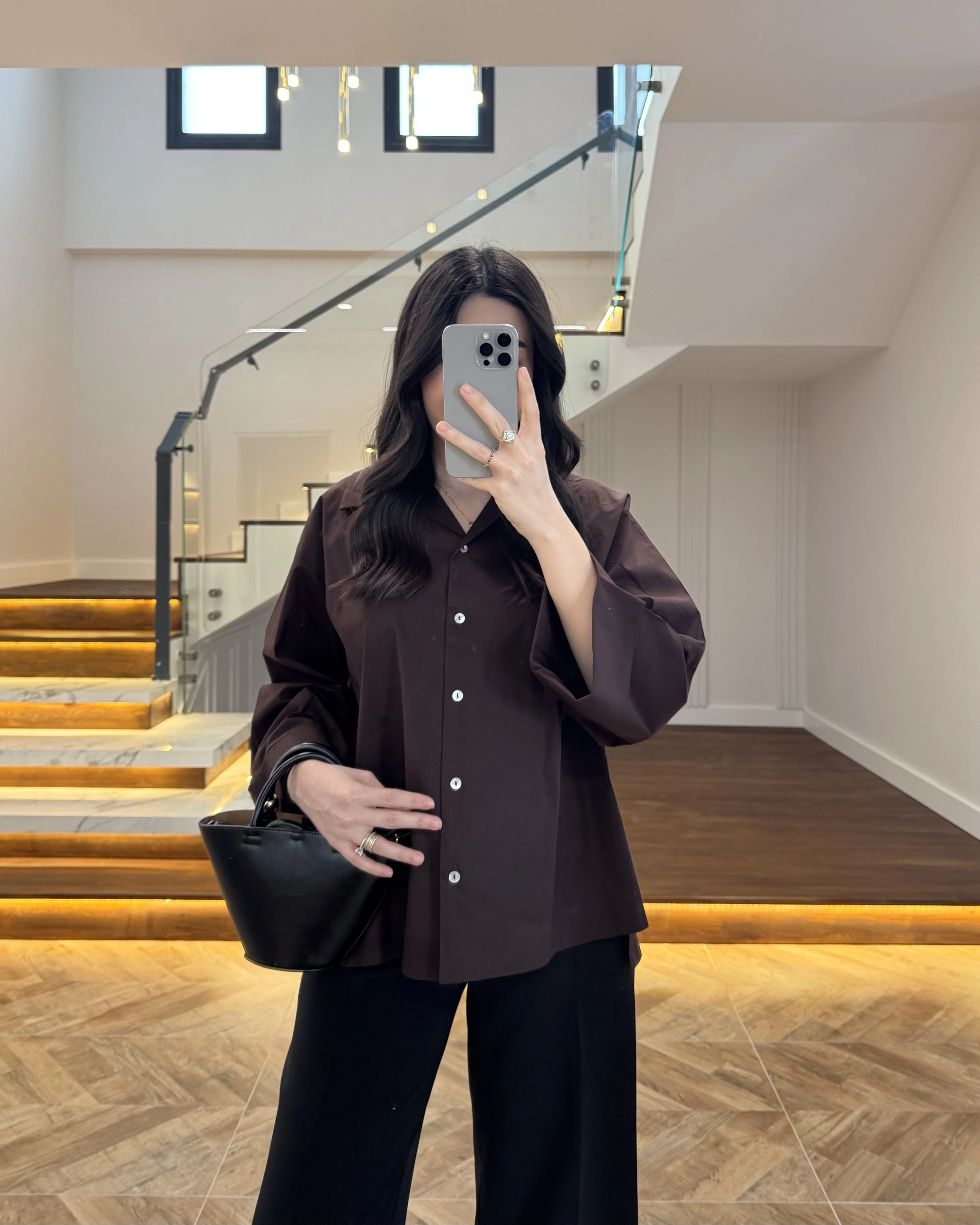 KAHVE OVERSİZE DUBLE KOL GÖMLEK-5411