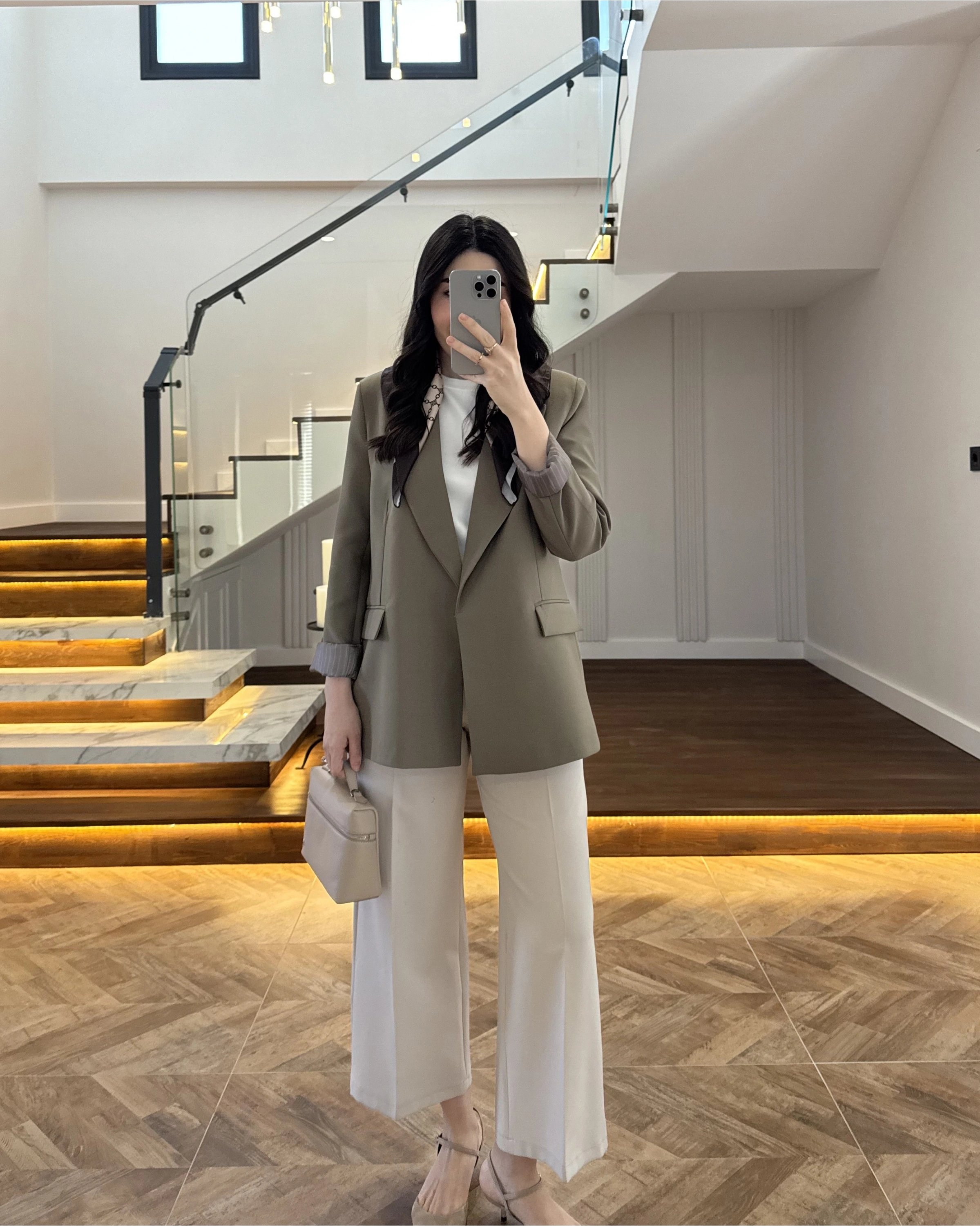 HAKİ ÇİZGİLİ ASTARLI BLAZER CEKET -7560