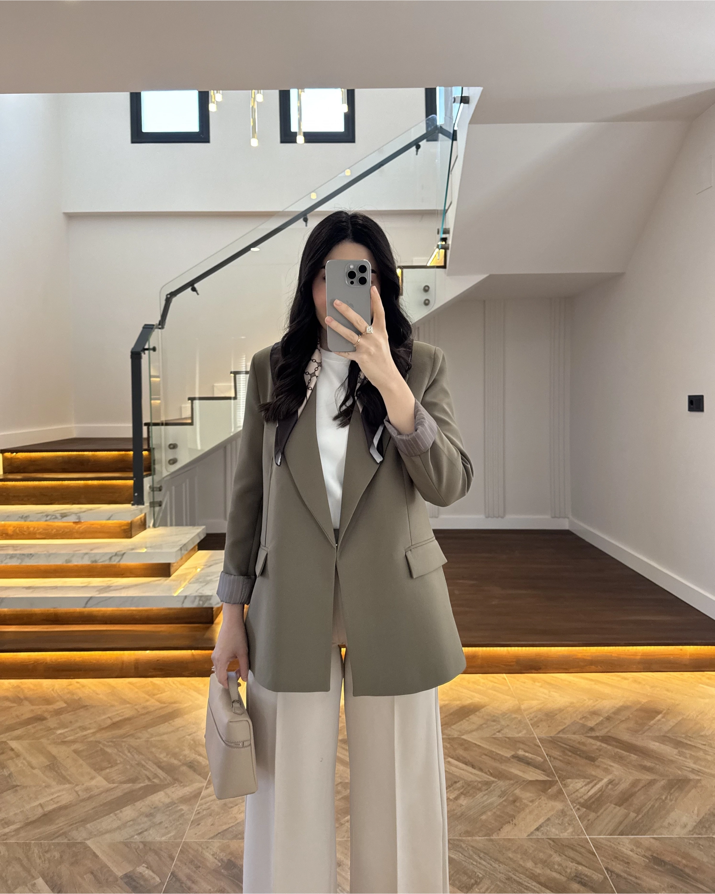 HAKİ ÇİZGİLİ ASTARLI BLAZER CEKET -7560