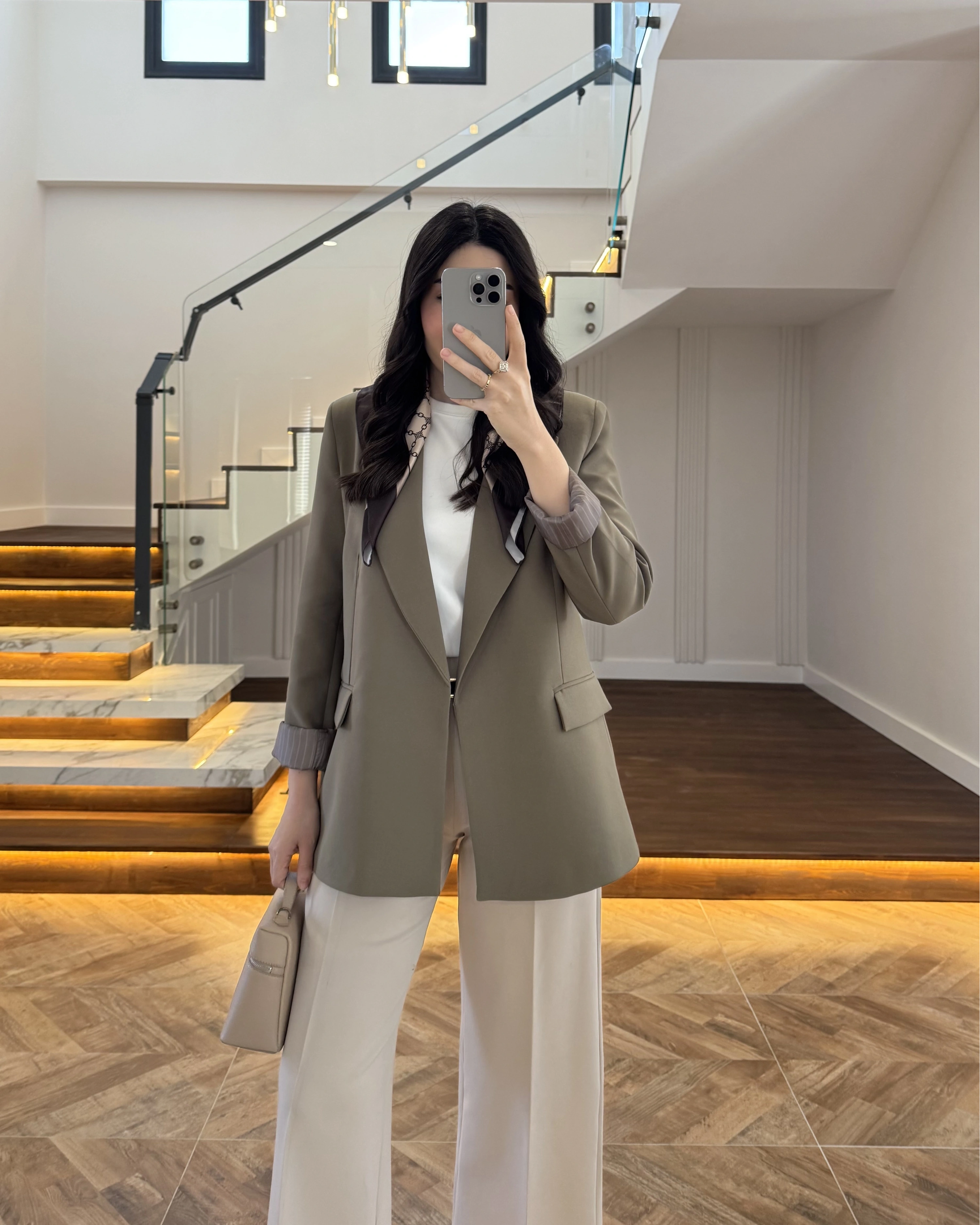 HAKİ ÇİZGİLİ ASTARLI BLAZER CEKET -7560