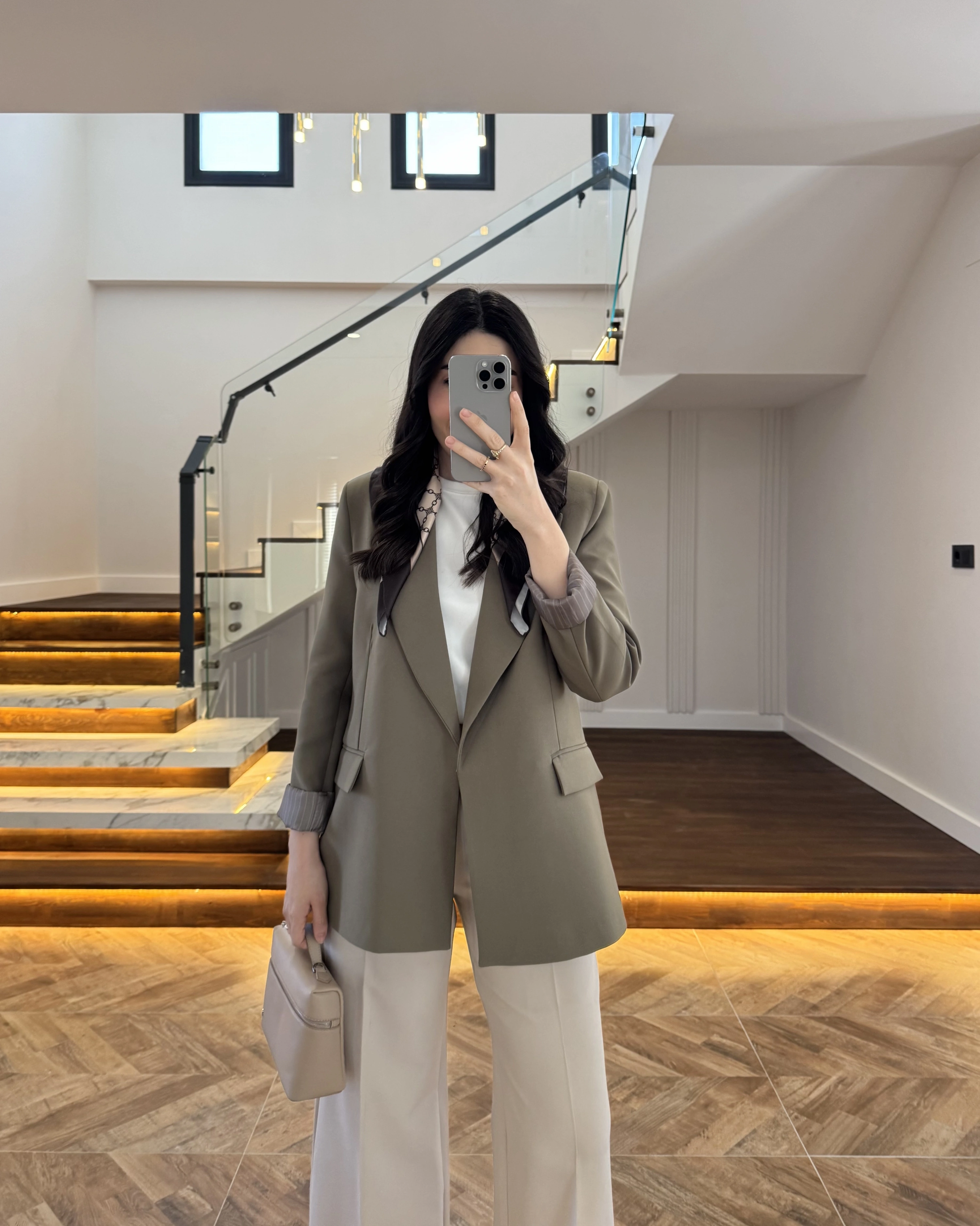 HAKİ ÇİZGİLİ ASTARLI BLAZER CEKET -7560