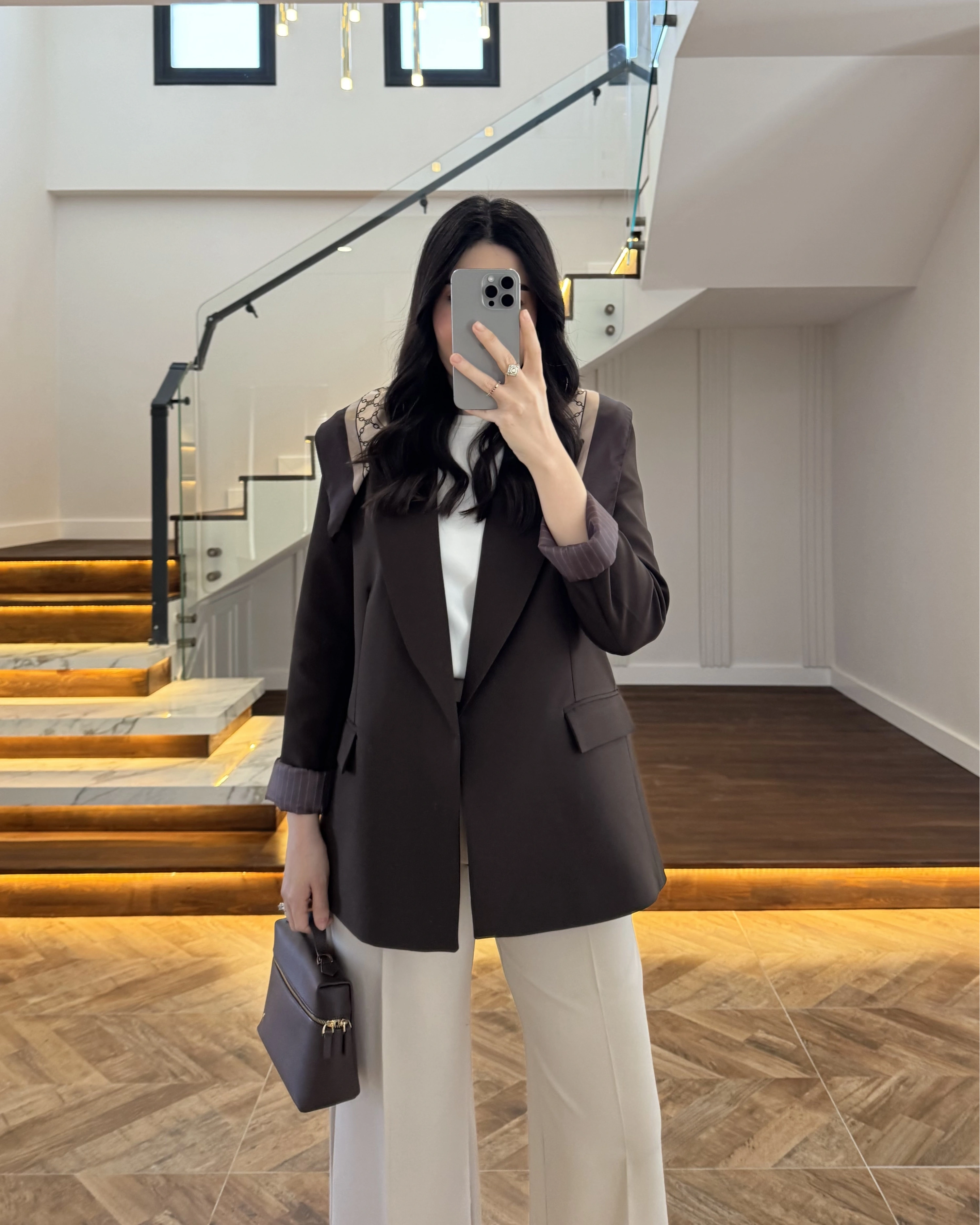 KAHVE ÇİZGİLİ ASTARLI BLAZER CEKET -7560