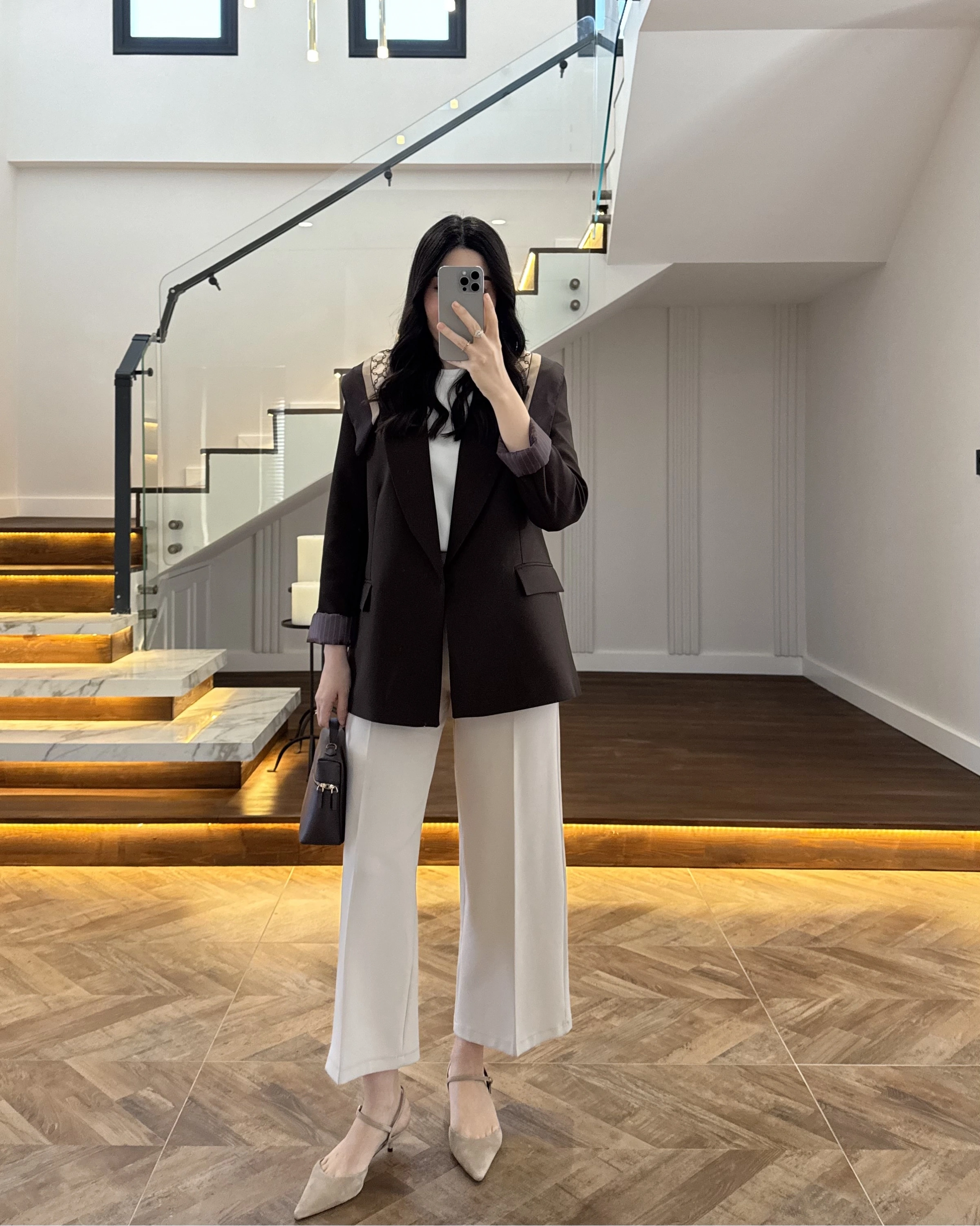 KAHVE ÇİZGİLİ ASTARLI BLAZER CEKET -7560