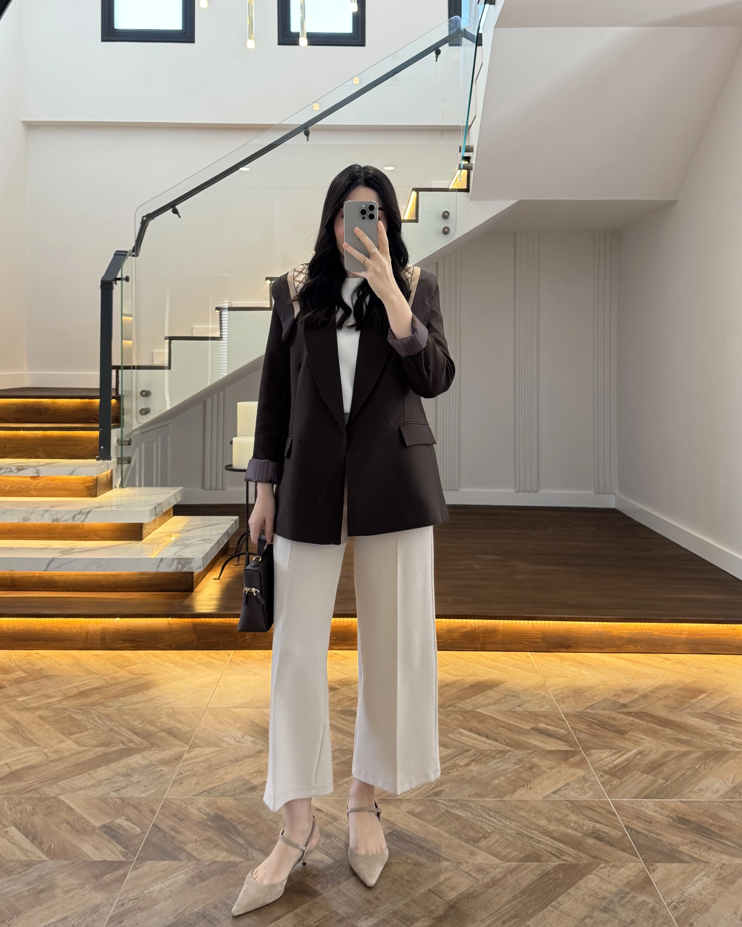 KAHVE ÇİZGİLİ ASTARLI BLAZER CEKET -7560