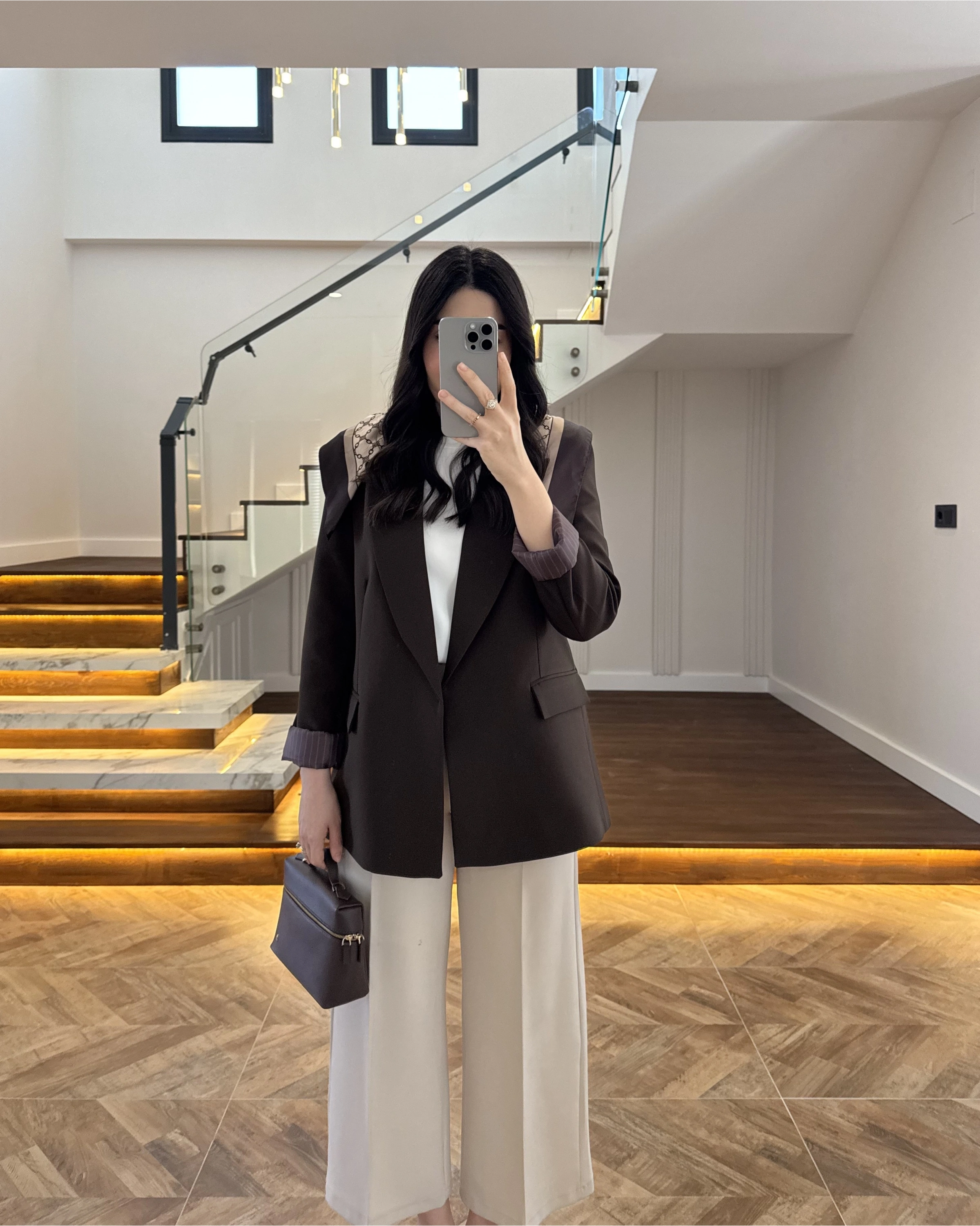 KAHVE ÇİZGİLİ ASTARLI BLAZER CEKET -7560