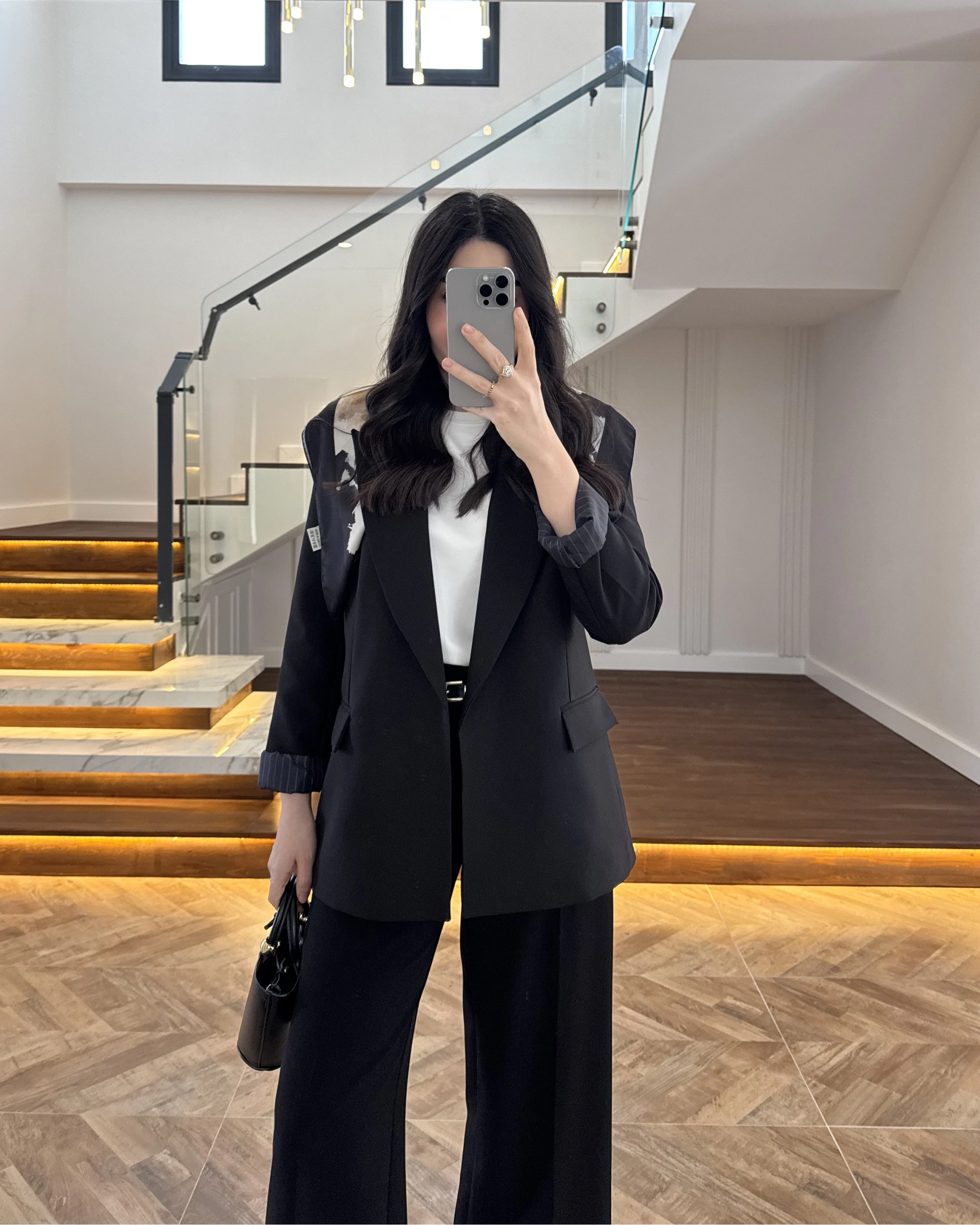 SİYAH ÇİZGİLİ ASTARLI BLAZER CEKET -7560