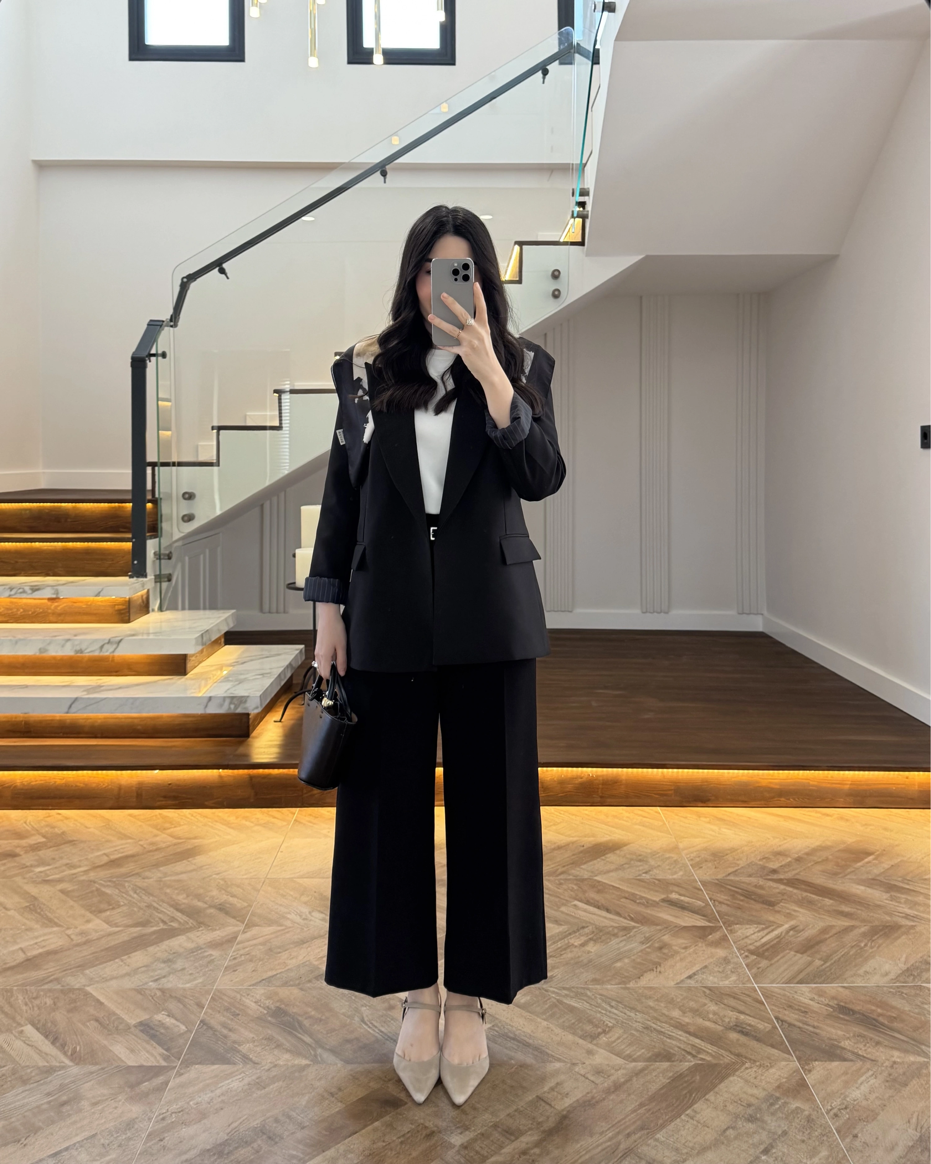 SİYAH ÇİZGİLİ ASTARLI BLAZER CEKET -7560