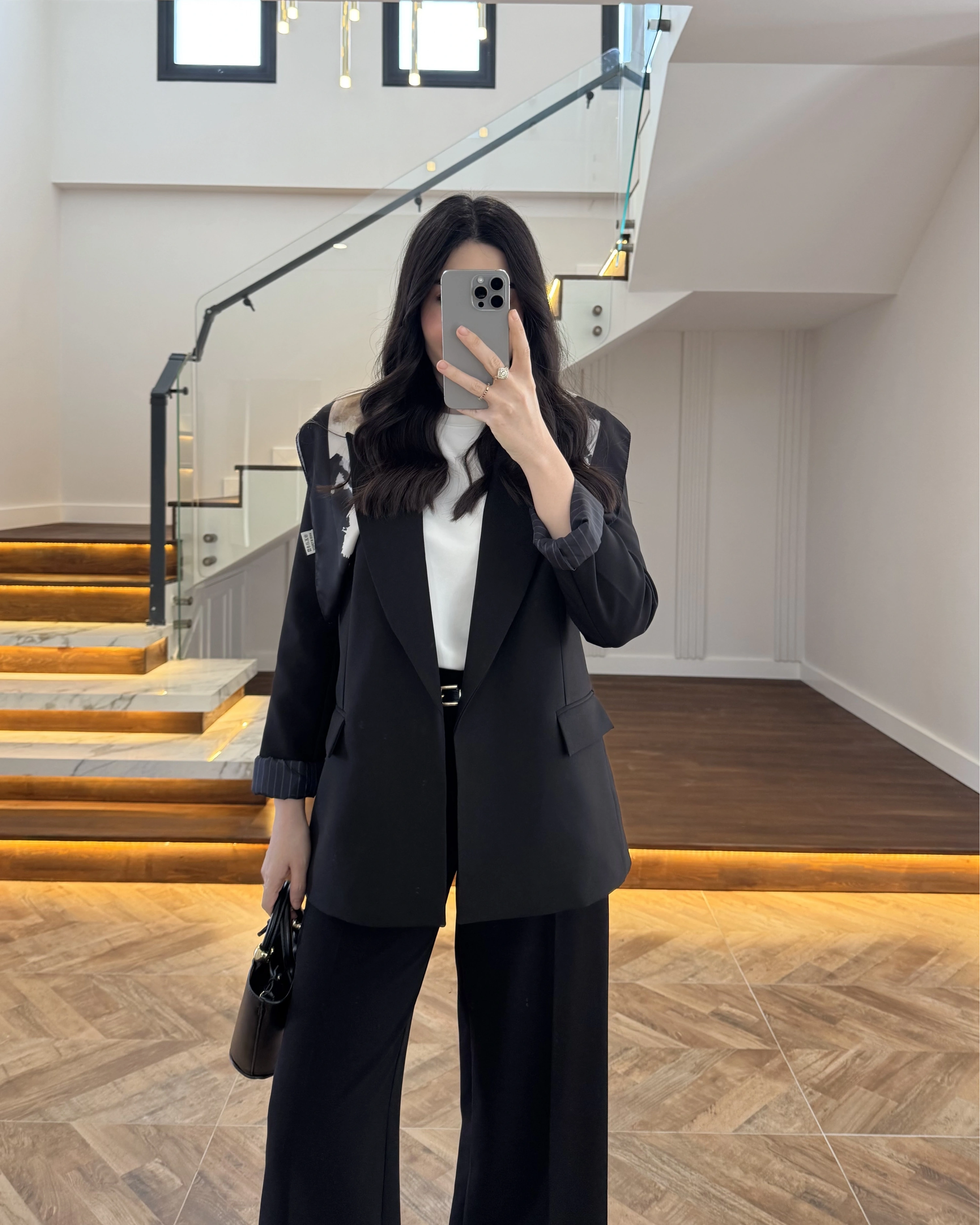 SİYAH ÇİZGİLİ ASTARLI BLAZER CEKET -7560