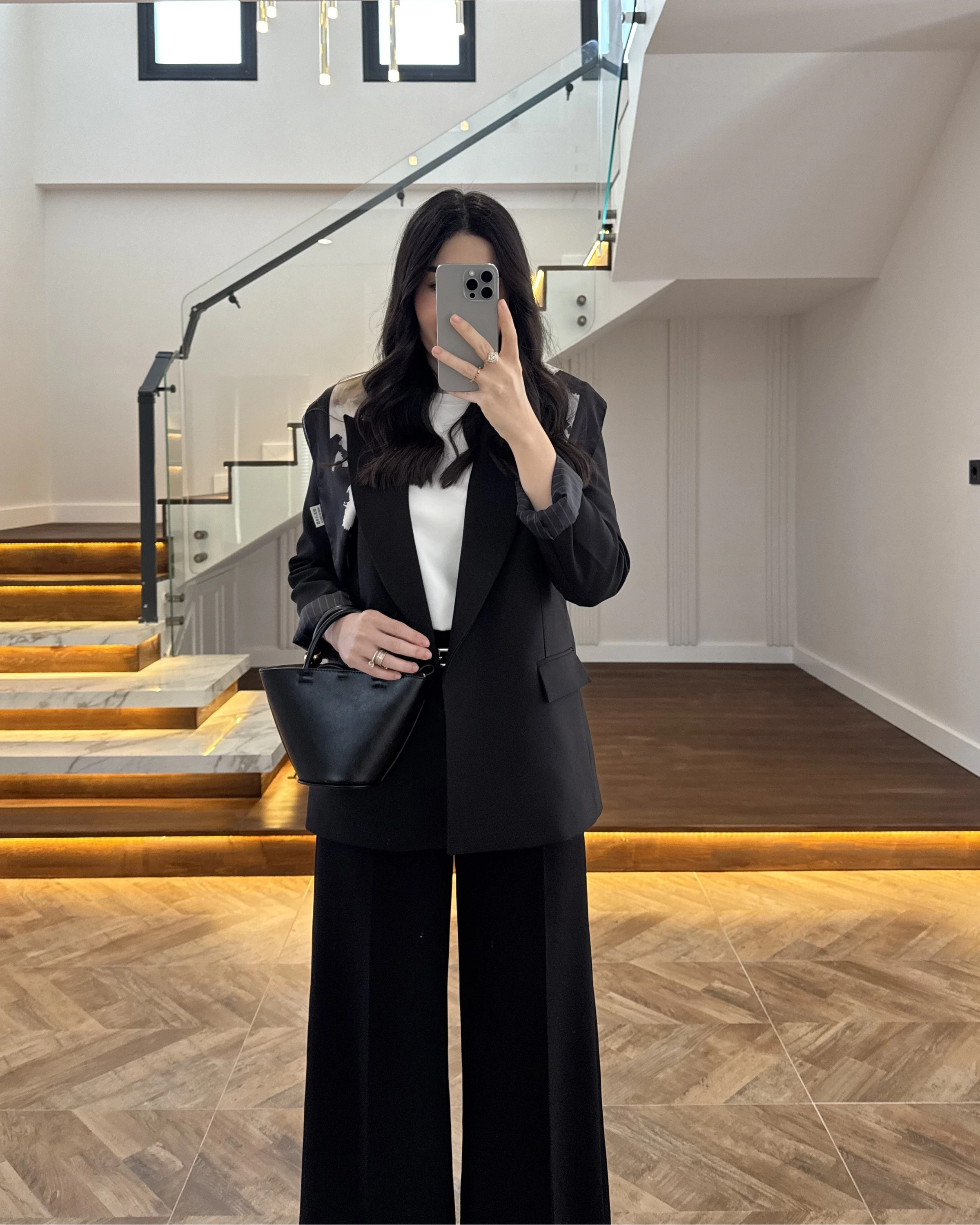 SİYAH ÇİZGİLİ ASTARLI BLAZER CEKET -7560