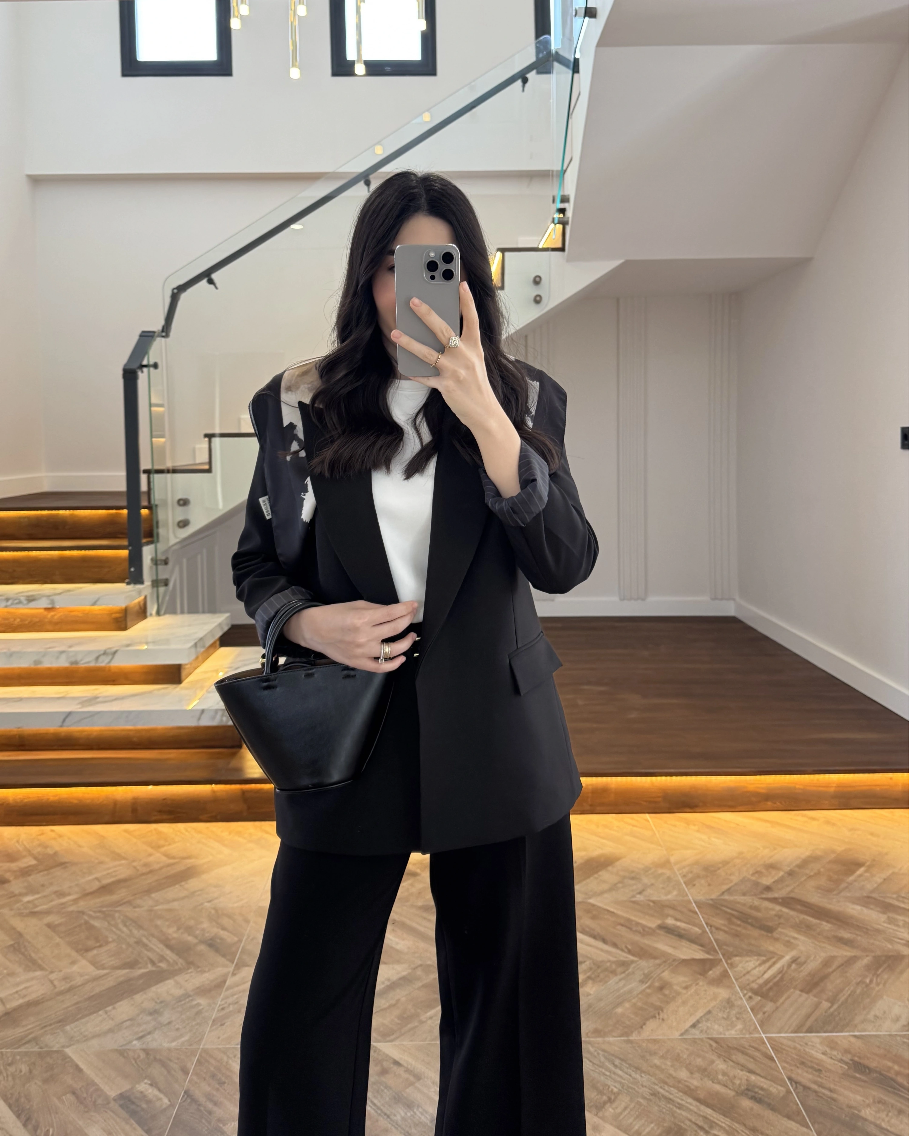 SİYAH ÇİZGİLİ ASTARLI BLAZER CEKET -7560