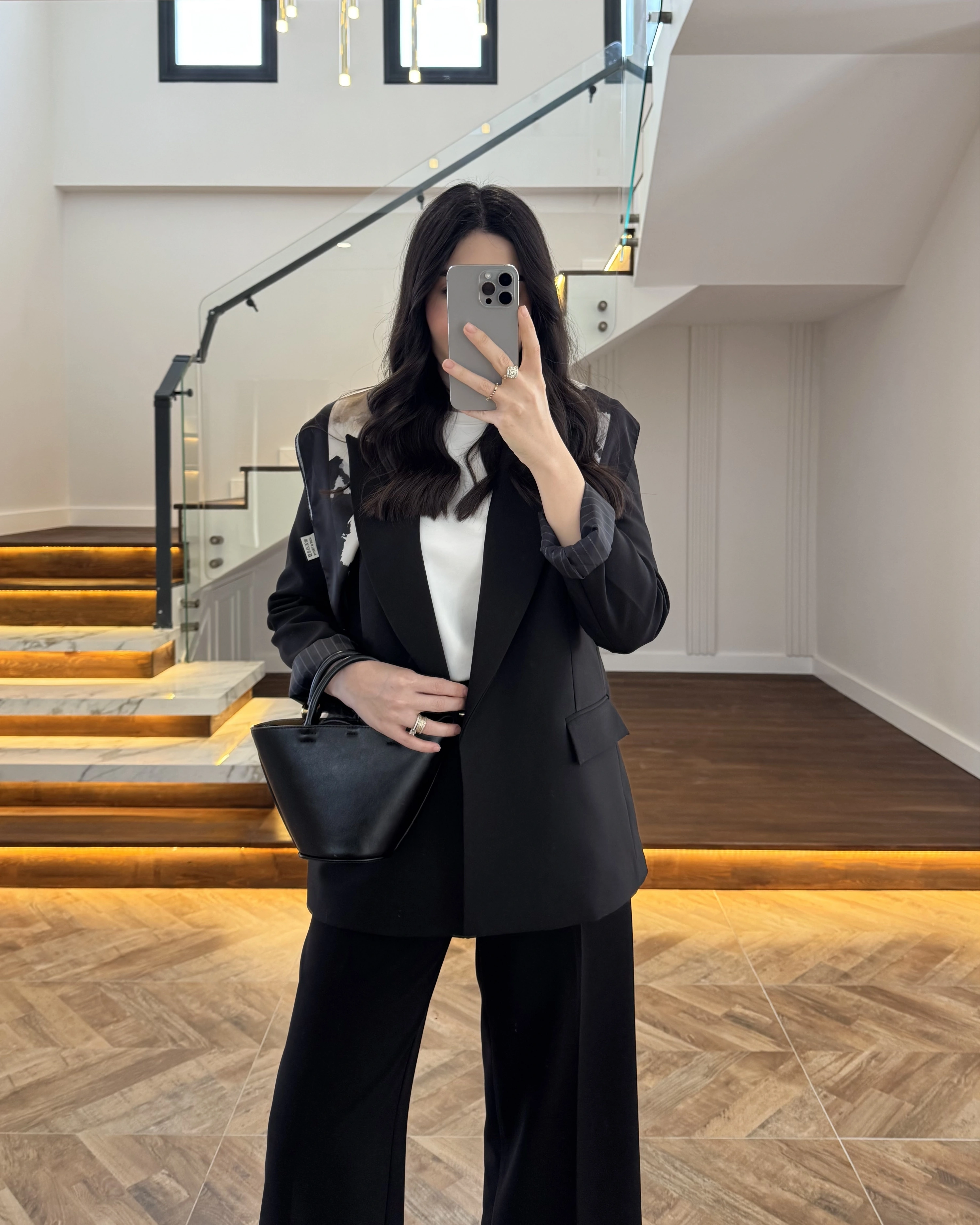 SİYAH ÇİZGİLİ ASTARLI BLAZER CEKET -7560